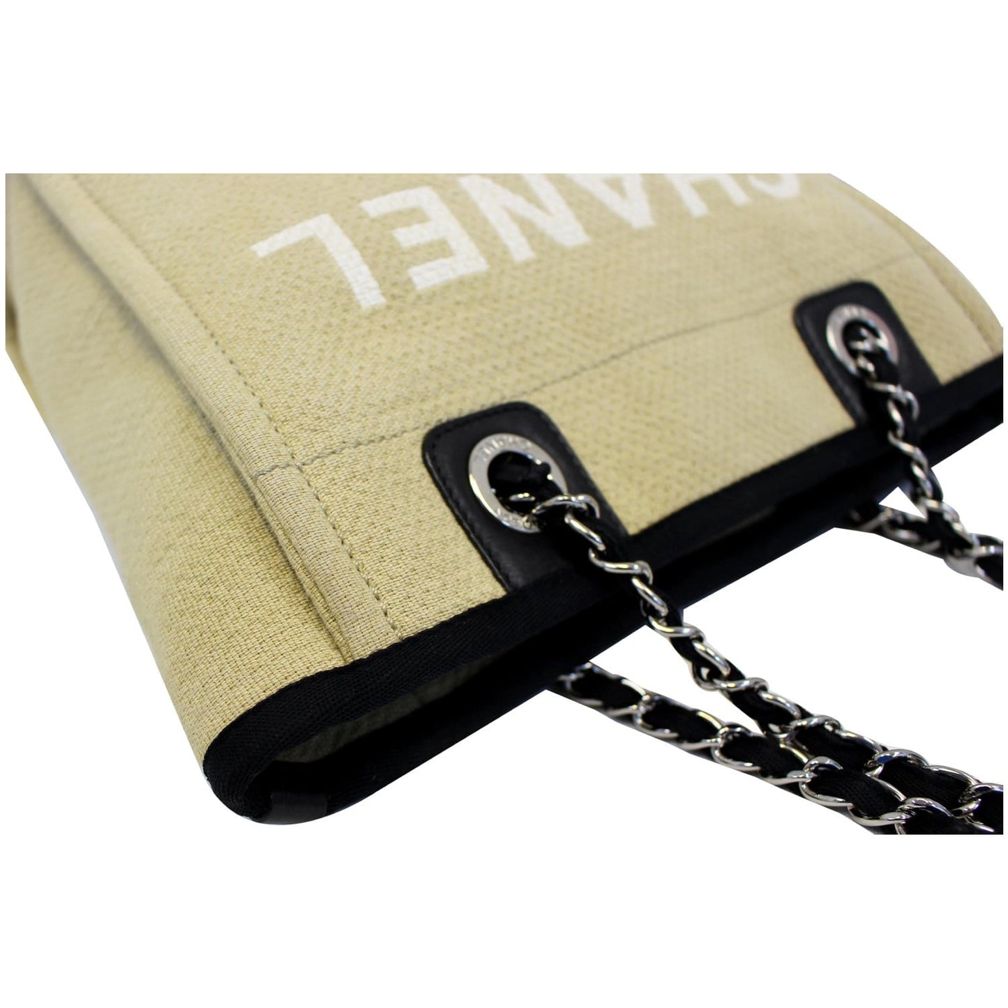 CHANEL Deauville Mini Chian Tote Bag Beige/Black