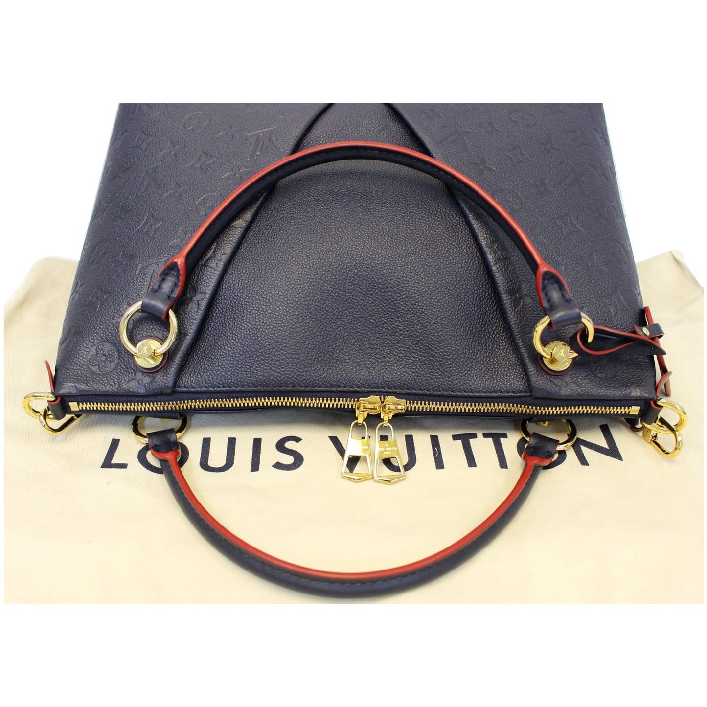 LOUIS VUITTON V MM Empreinte Leather Tote Bag Marine Rouge