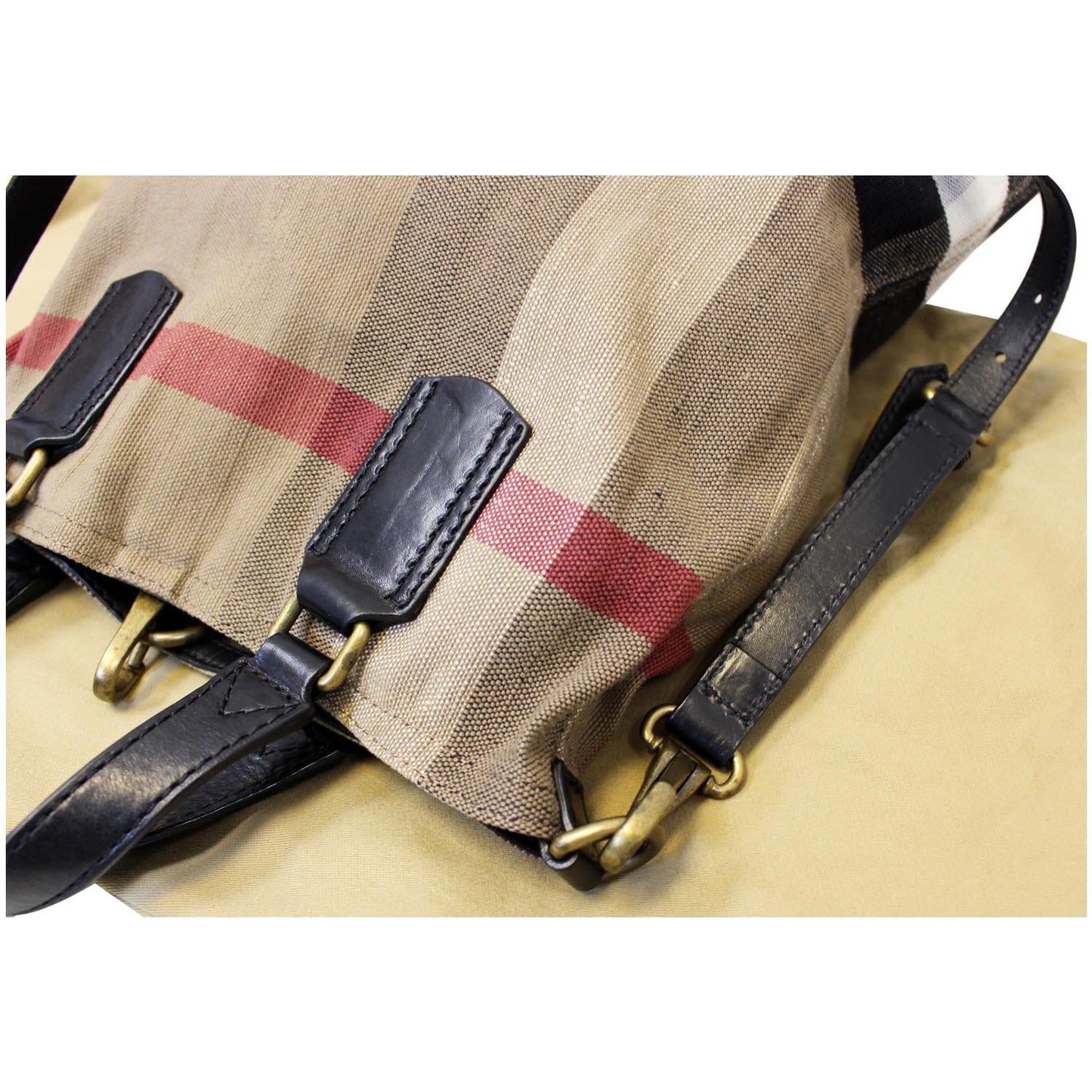 BURBERRY Susanna Medium Leather Canvas Check Shoulder Bag Brown