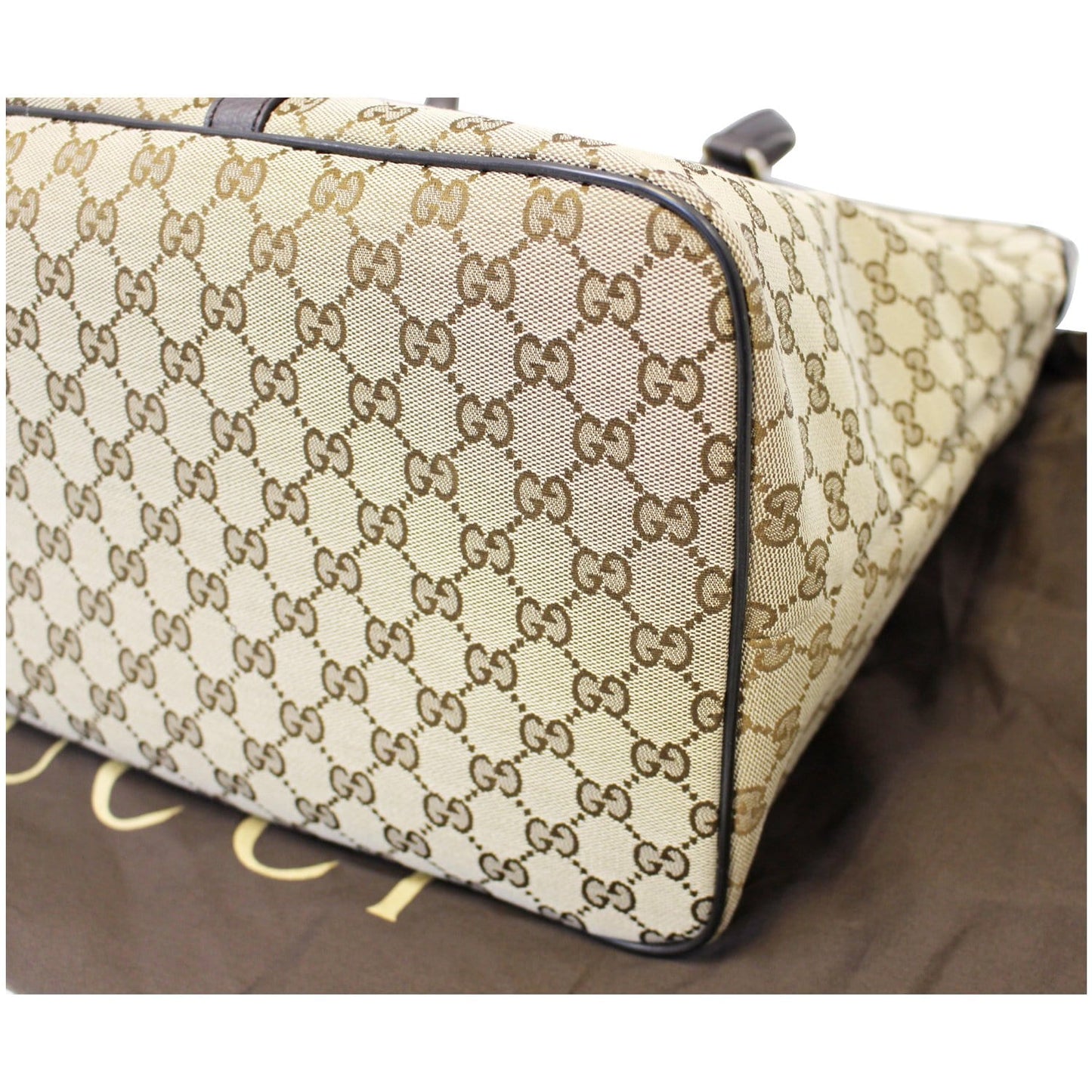 GUCCI GG Canvas Tote Travel Bag Beige