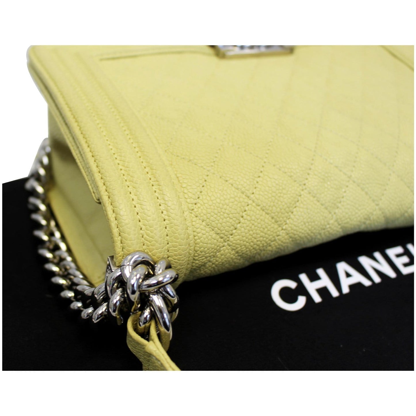 CHANEL Medium Boy Flap Caviar Quilted Leather Shoulder Bag Yellow