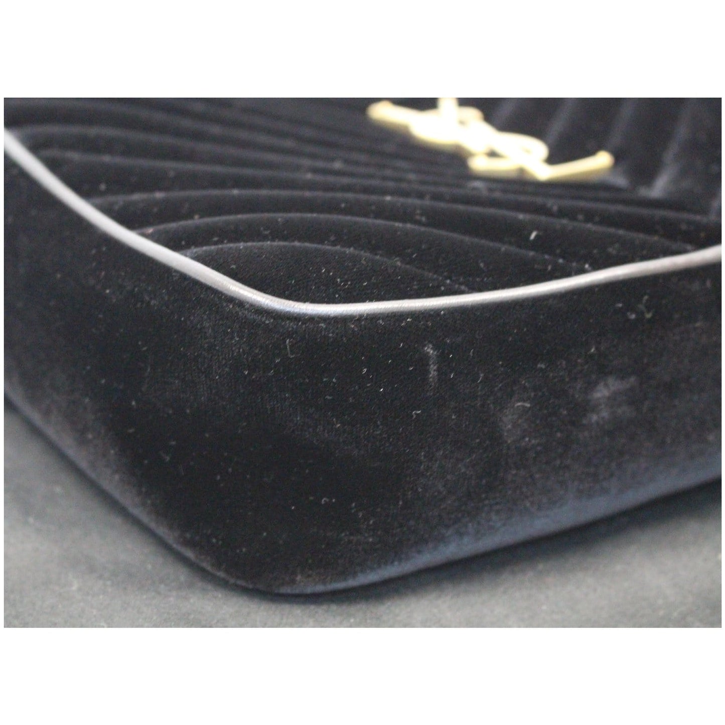 YVES SAINT LAURENT Camera Velvet Crossbody Bag Black