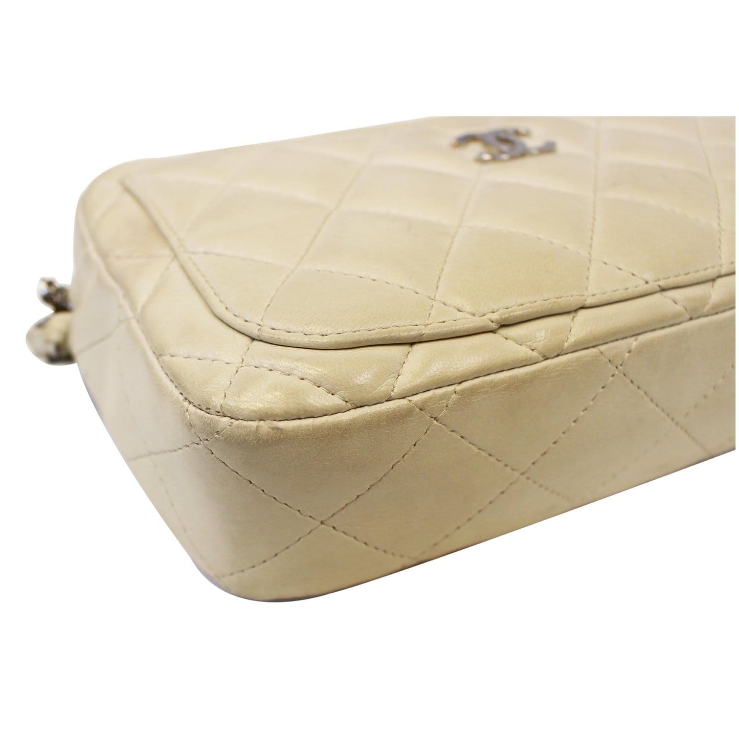 CHANEL Quilted Leather Camera Chain Bag White