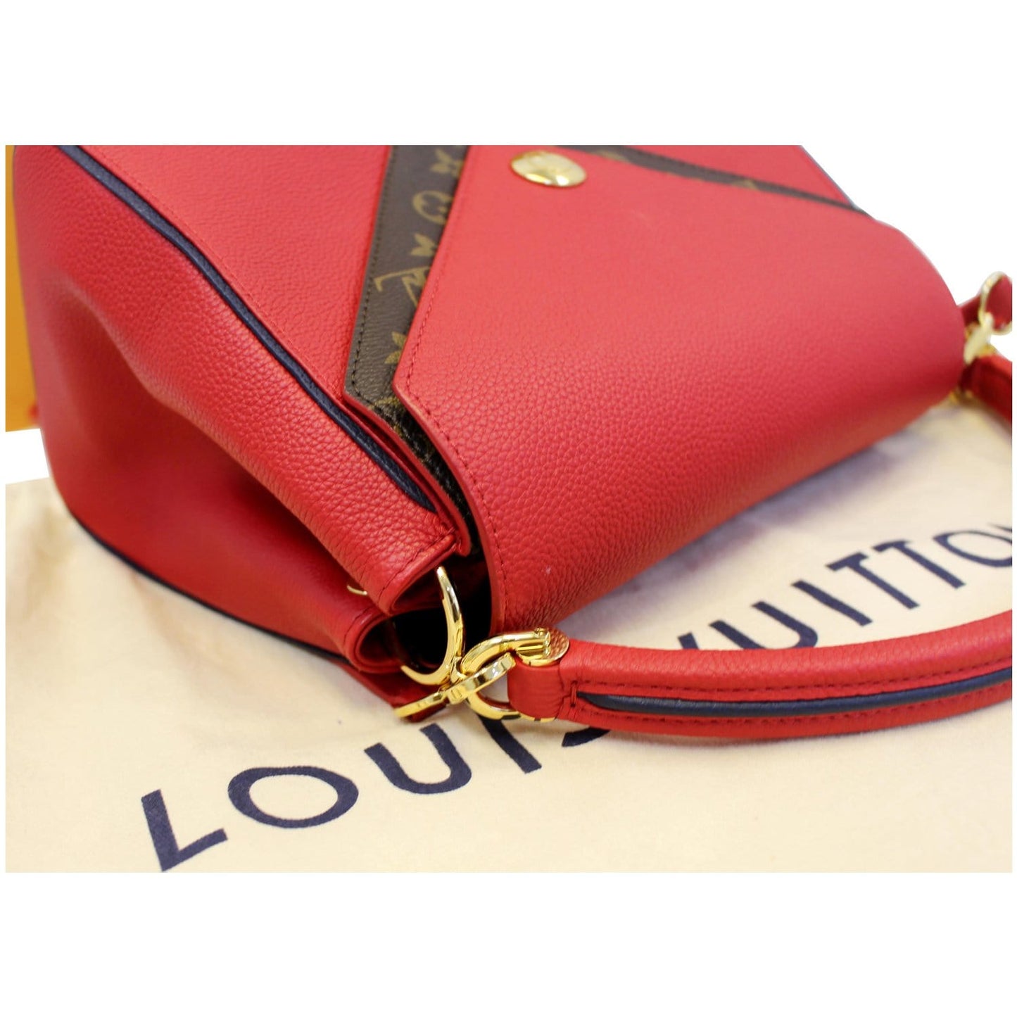 LOUIS VUITTON Double V Grained Leather Monogram Shoulder Bag Rubis