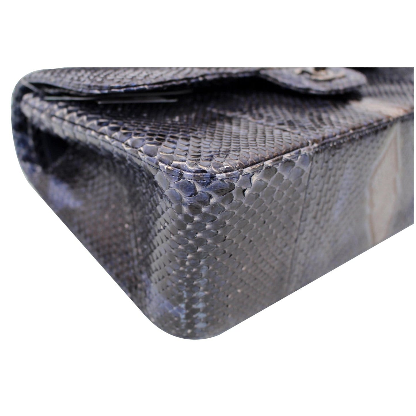 CHANEL Timeless Classic Double Flap Python Shoulder Bag Navy Blue