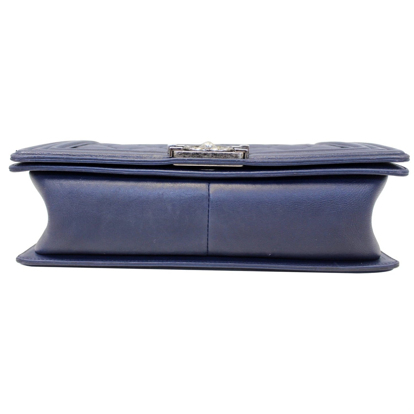 CHANEL New Medium Boy Flap Calfskin Double Stitch Shoulder Bag Navy