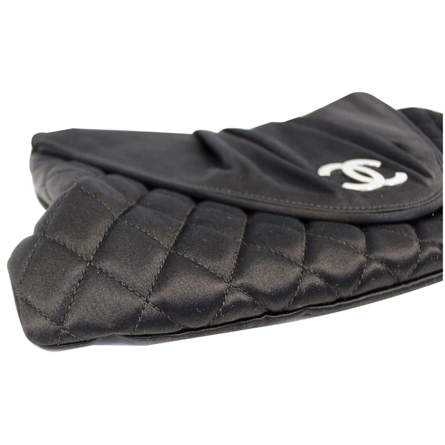 CHANEL CC Half Moon Quilted Satin Clutch Black
