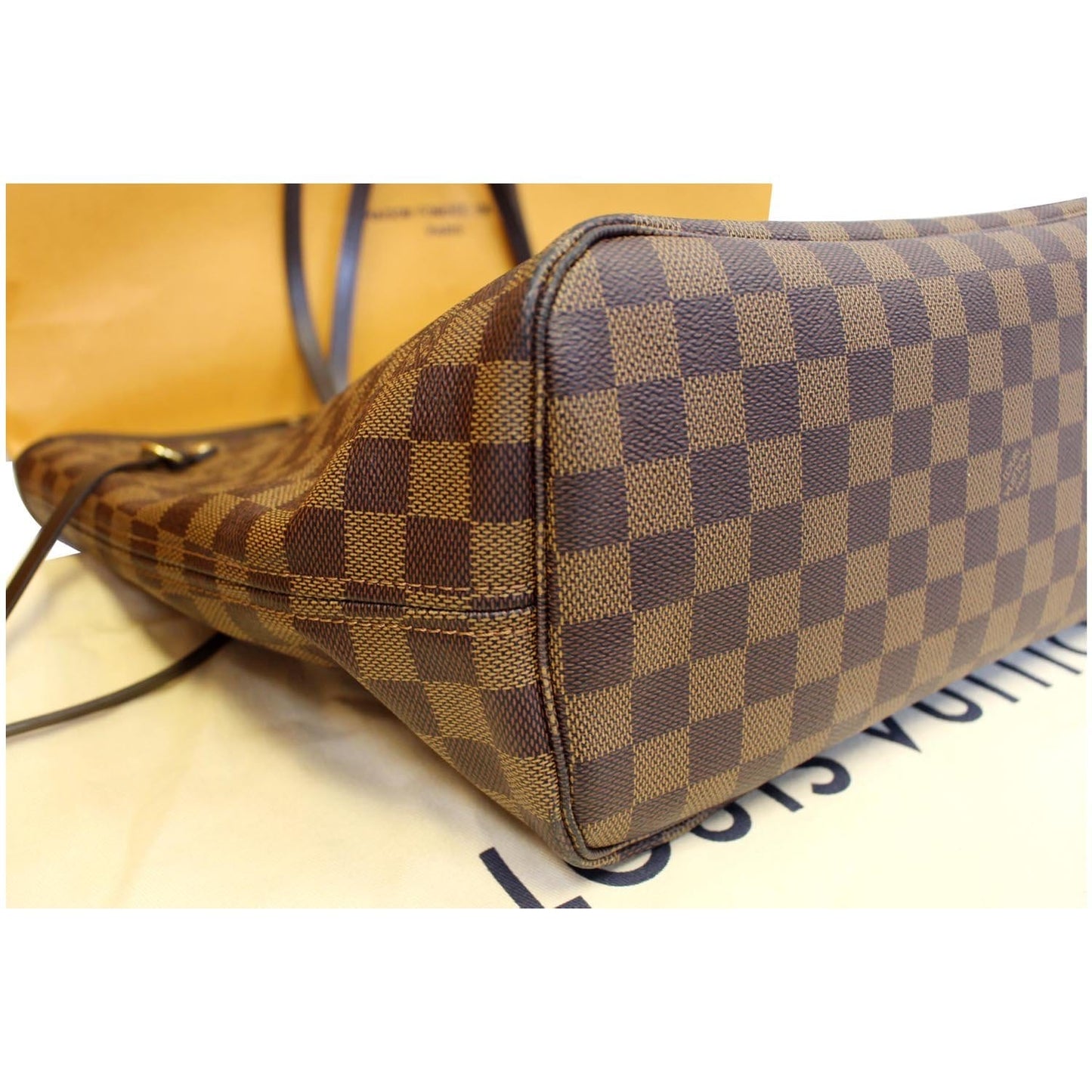 LOUIS VUITTON Neverfull MM Damier Ebene Tote Shoulder Bag Brown