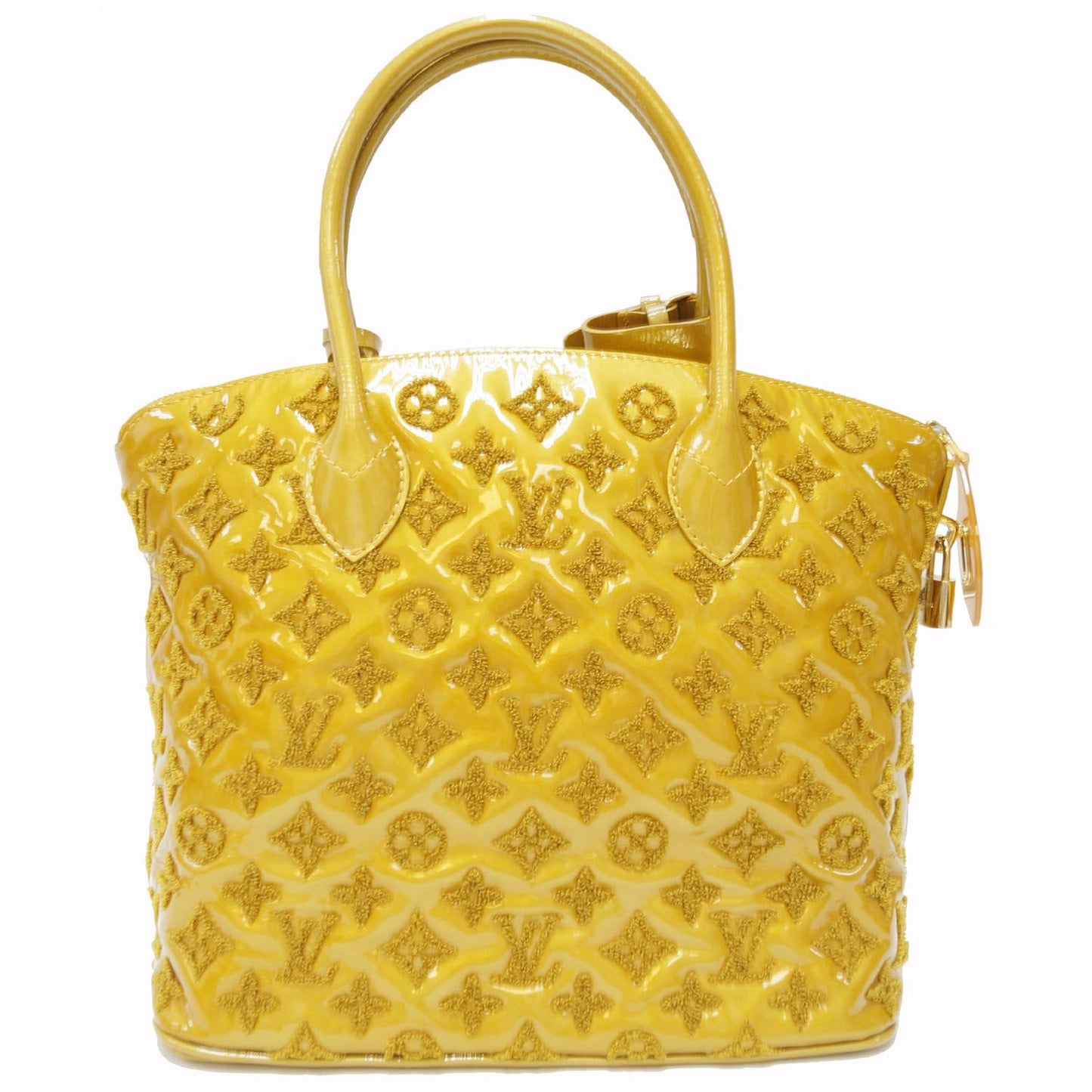LOUIS VUITTON Lockit Lambskin Monogram Fascination Satchel Bag Mustard Yellow