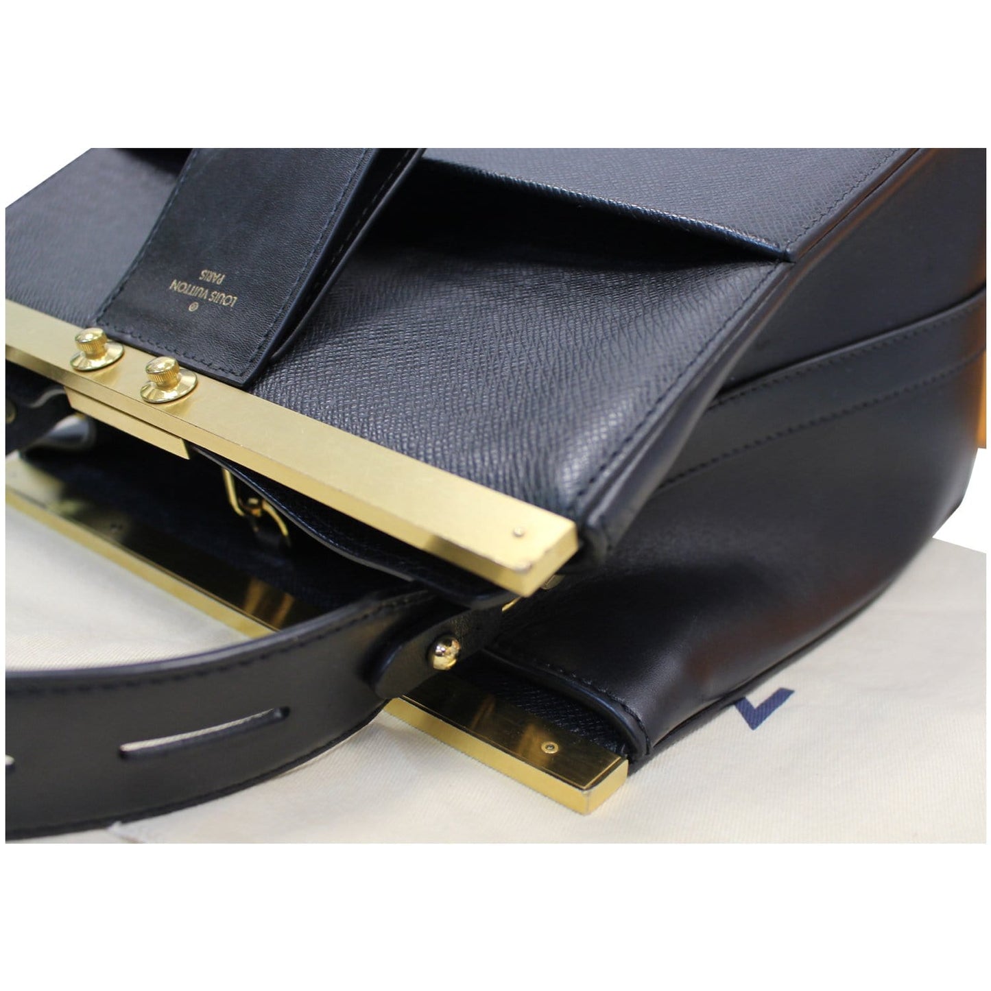 LOUIS VUITTON City Frame Taiga Leather Satchel Bag Black - Last Call
