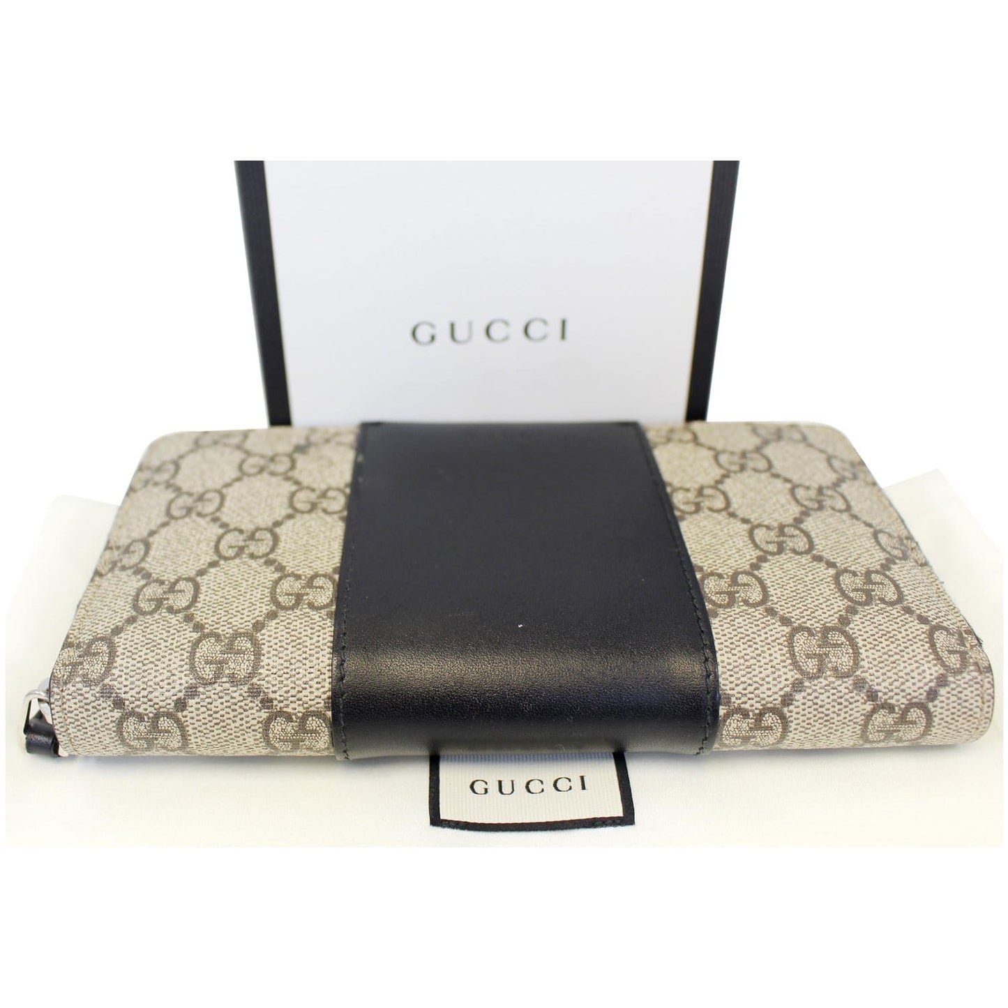 GUCCI GG Supreme Monogram Zip Around Wallet Black