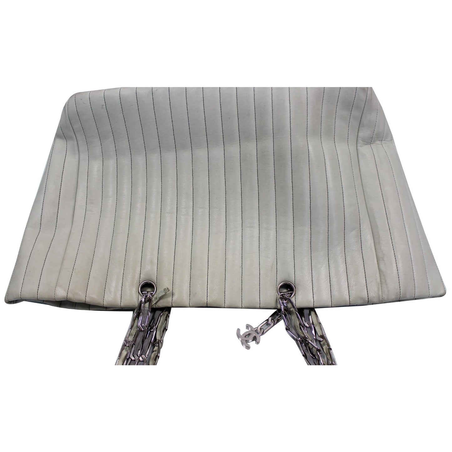 CHANEL Large CC Chain Lambskin Tote Shoulder Bag Cream