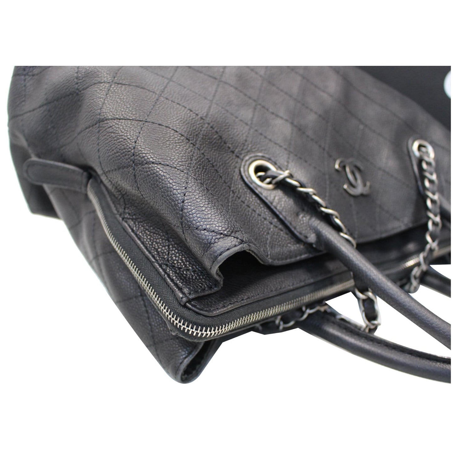 CHANEL Large Shopping Grained Vegetal Calfskin Tote Bag Black