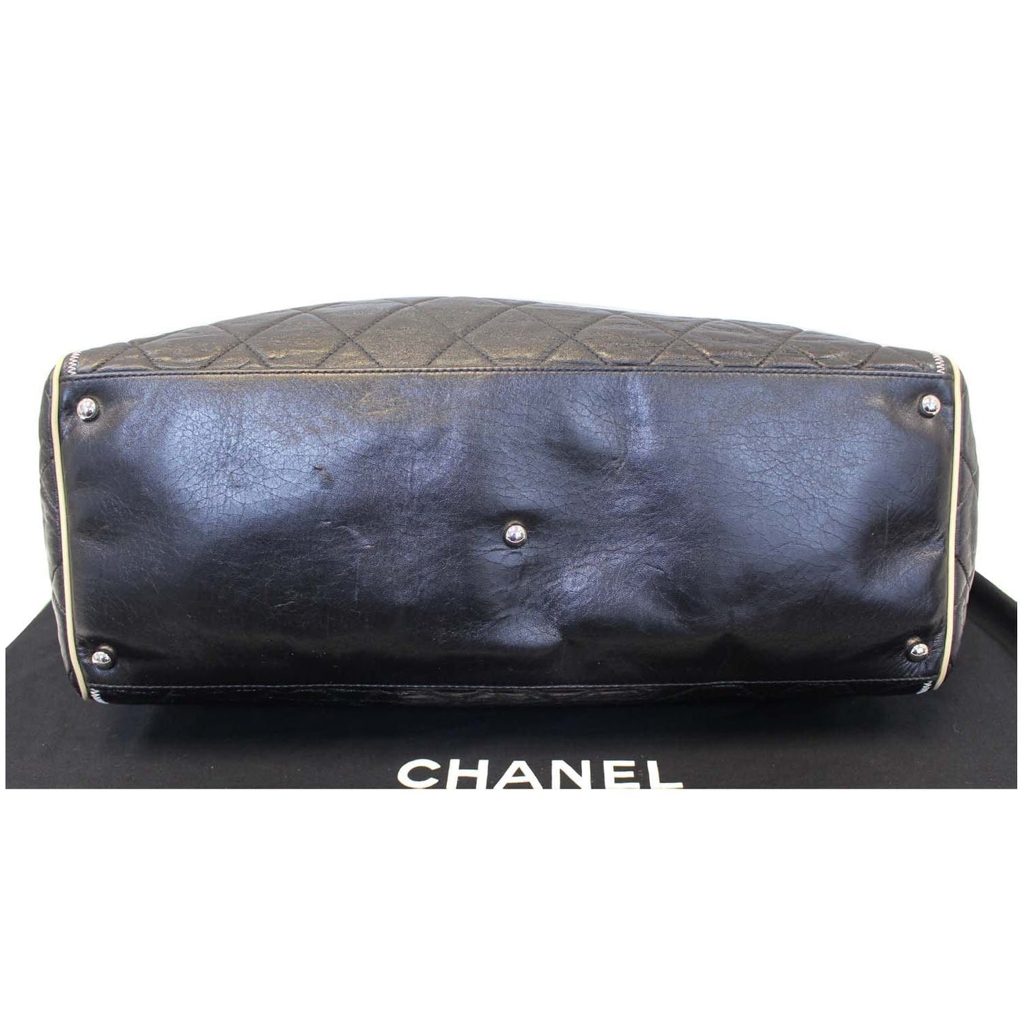 CHANEL East West Large Lambskin Quilted Leather Tote Shoulder Bag Black