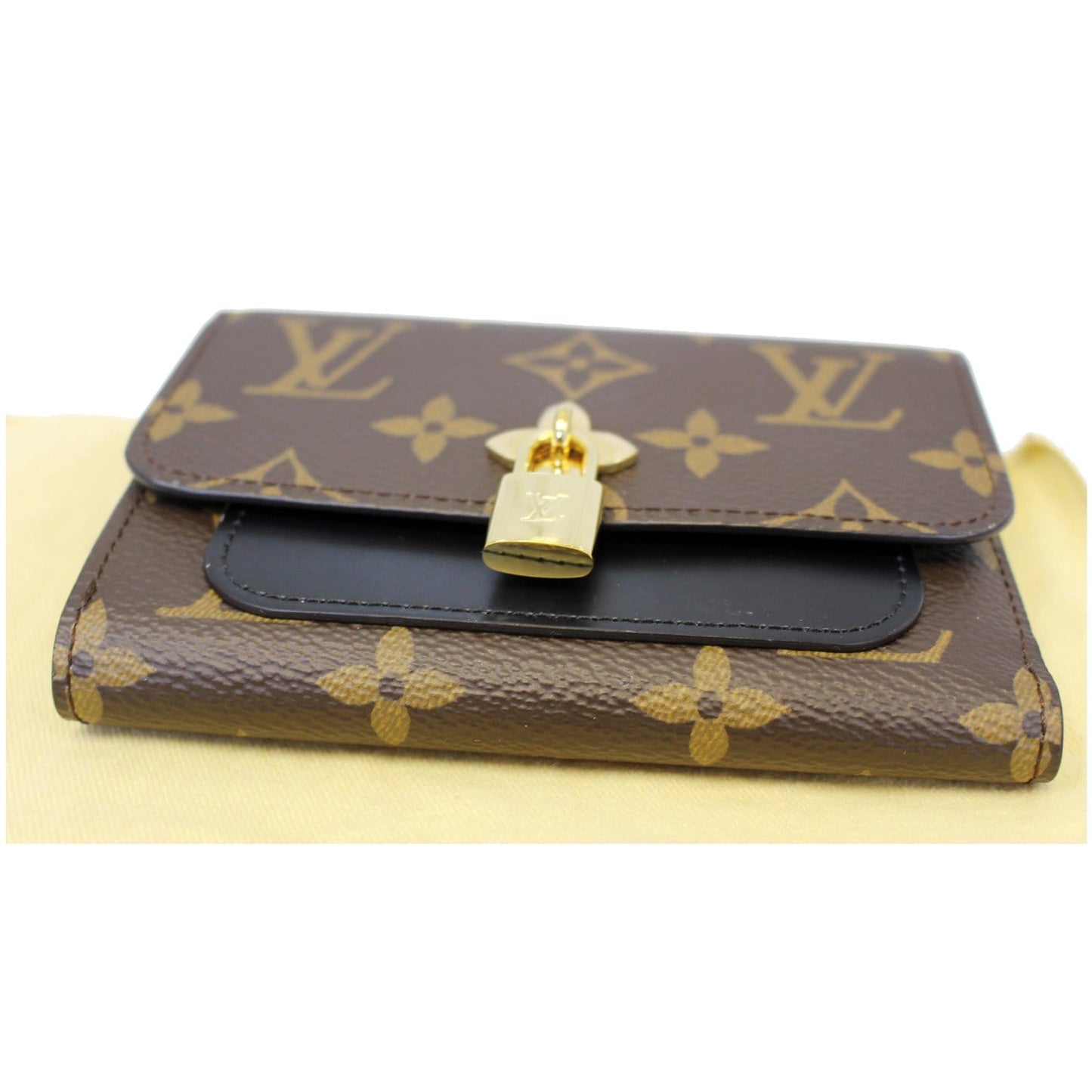 LOUIS VUITTON Flower Lock Monogram Canvas Compact Wallet Black