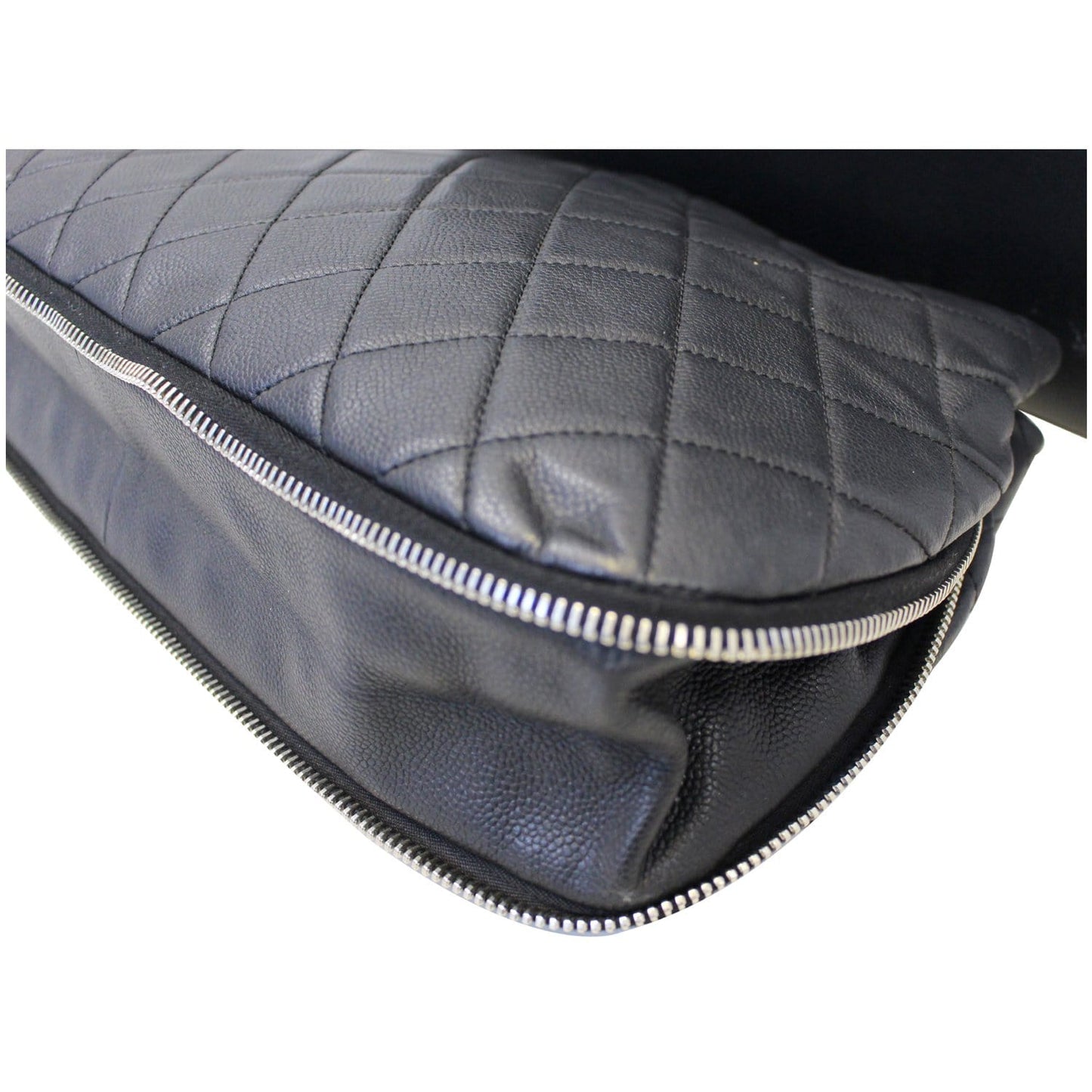 CHANEL Black Quilted Caviar Leather Zip Around Tote Bag