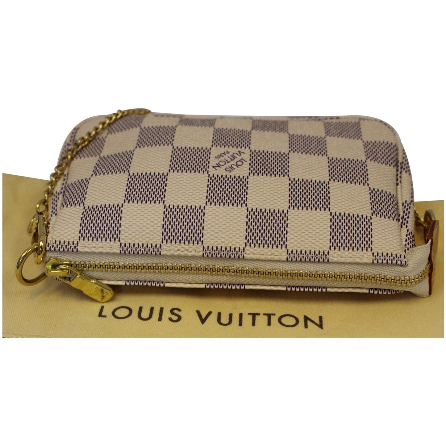 LOUIS VUITTON Mini Pochette Damier Azur Accessoires Pouch White