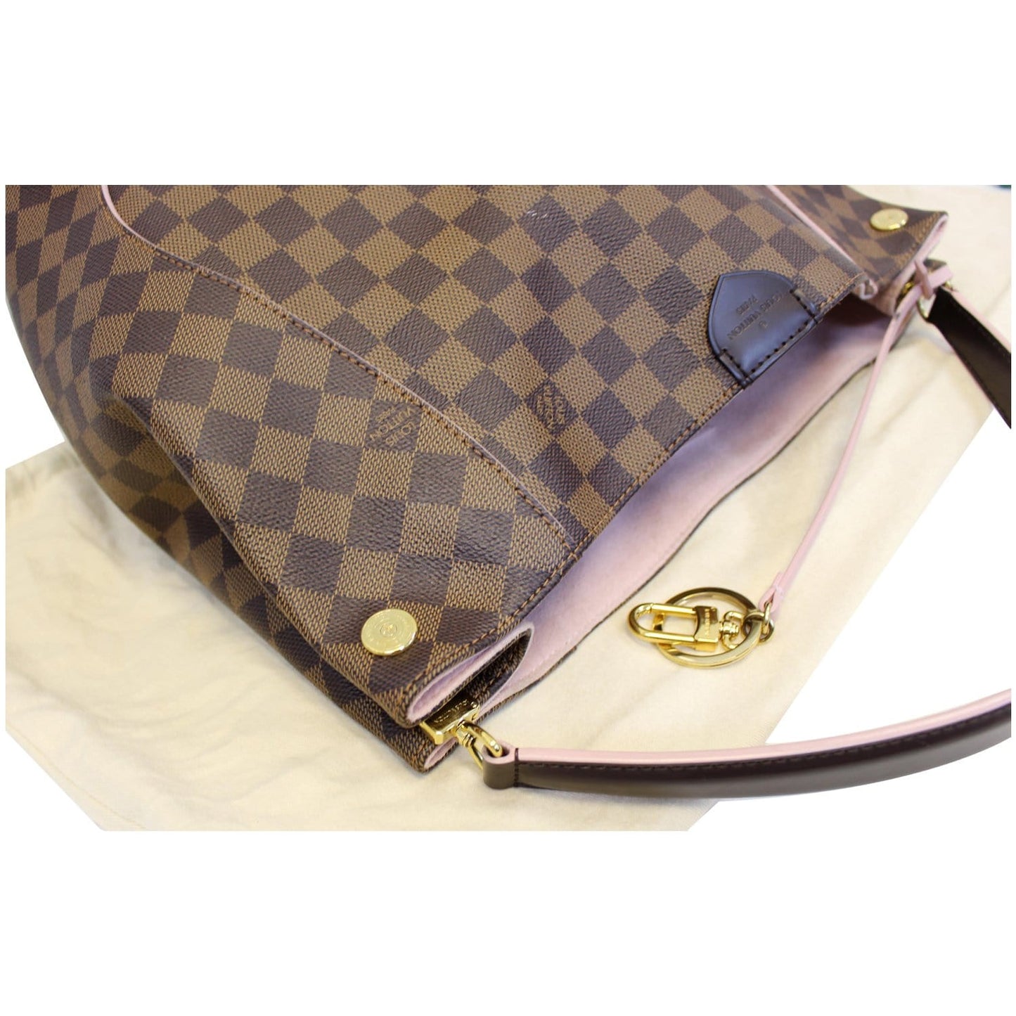 LOUIS VUITTON Caissa Damier Ebene Hobo Bag Rose Ballerine