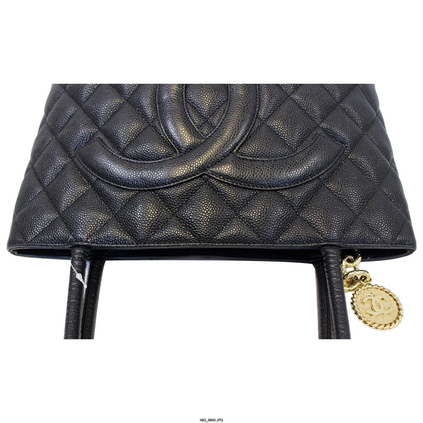 CHANEL Medallion Quilted Caviar Leather Tote Bag Black