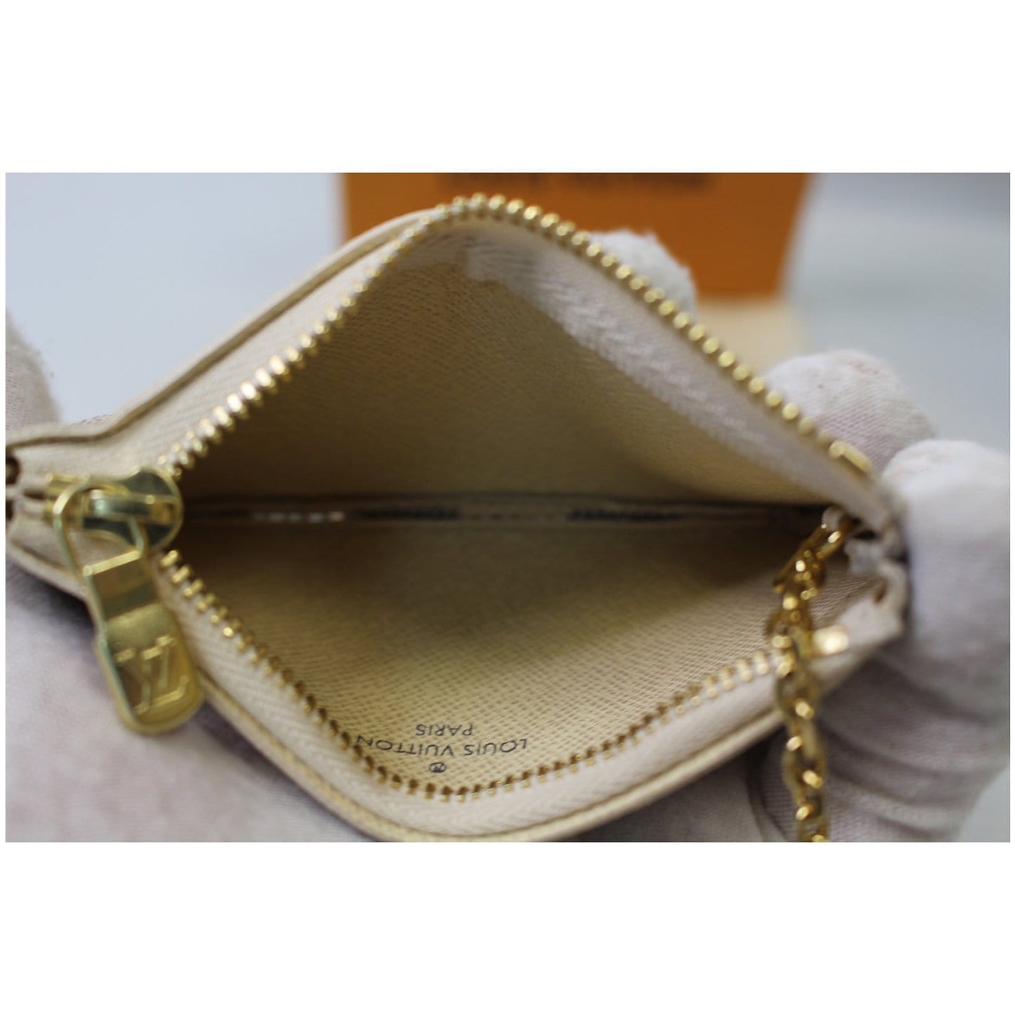 LOUIS VUITTON Key Coin Pouch Damier Azur White