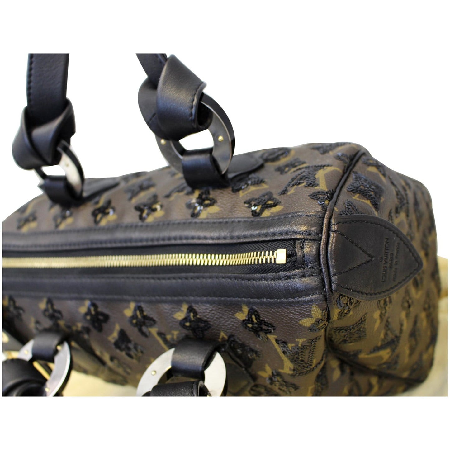 LOUIS VUITTON Eclipse Speedy 30 Sequin Monogram Canvas Satchel Bag Black