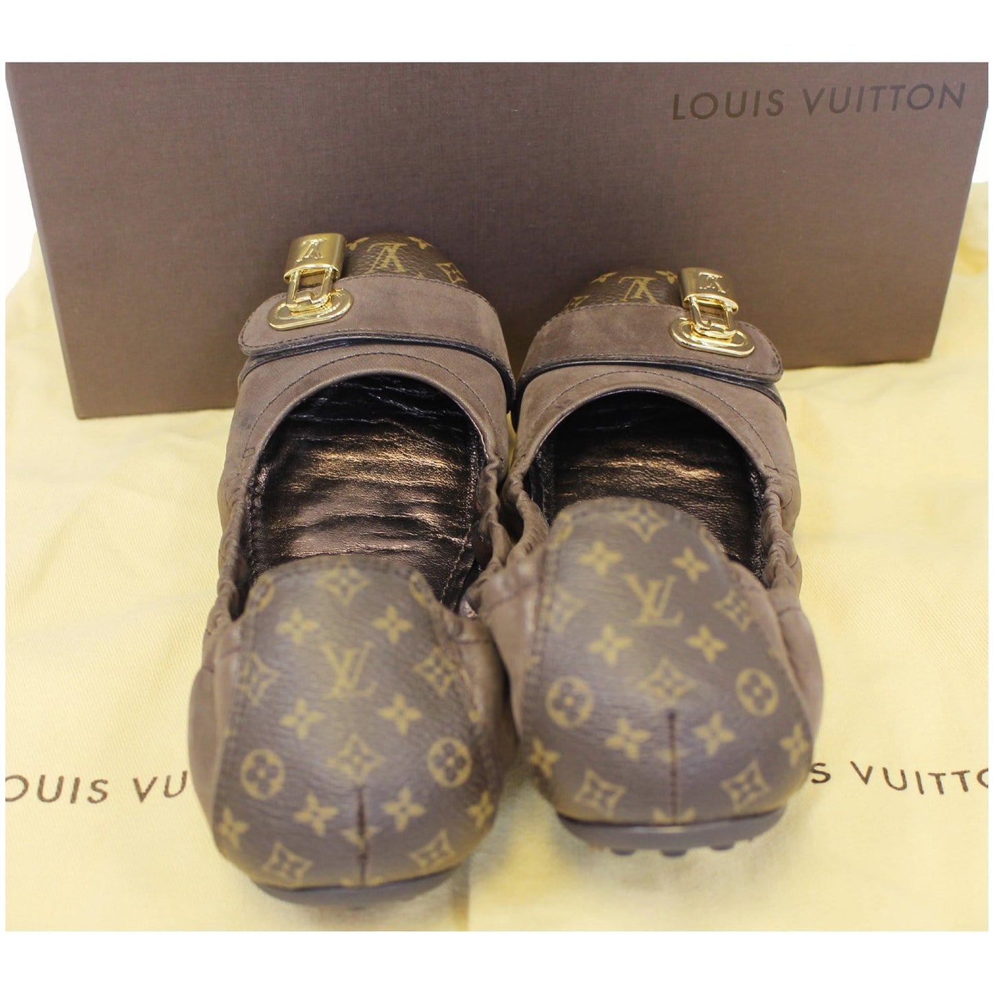 LOUIS VUITTON Lucky Ballerina Monogram Iridescent Leather Flats Brown