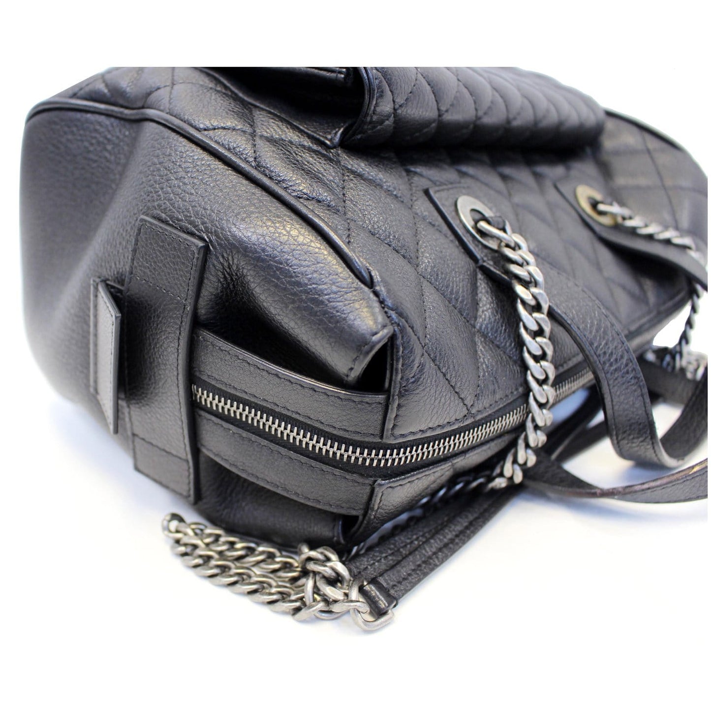 CHANEL Metallic Grained Calfskin Quilted Leather Bowling Bag