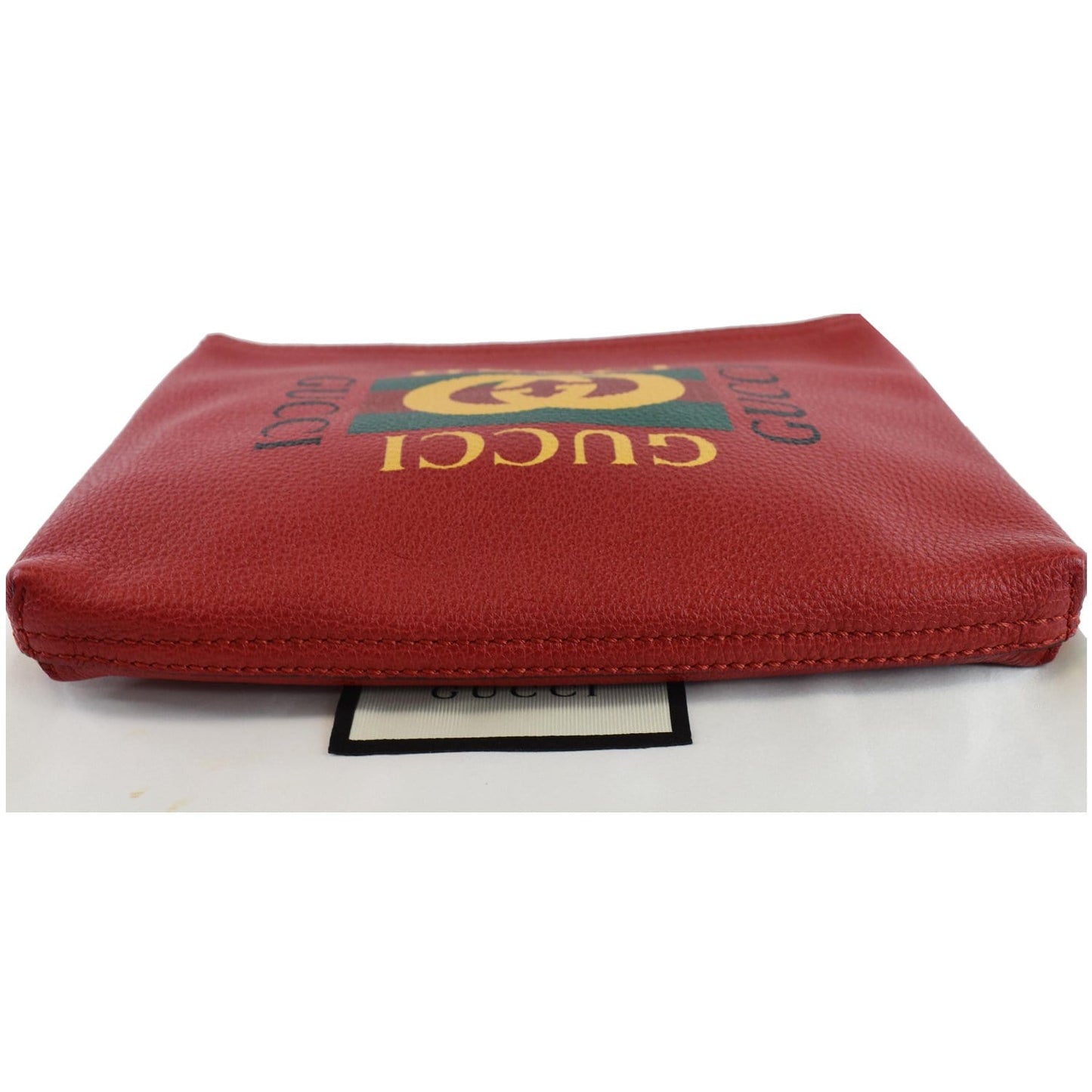 GUCCI Pebbled Leather Medium Logo Portfolio Clutch Hibiscus Red 495665 - 25% OFF