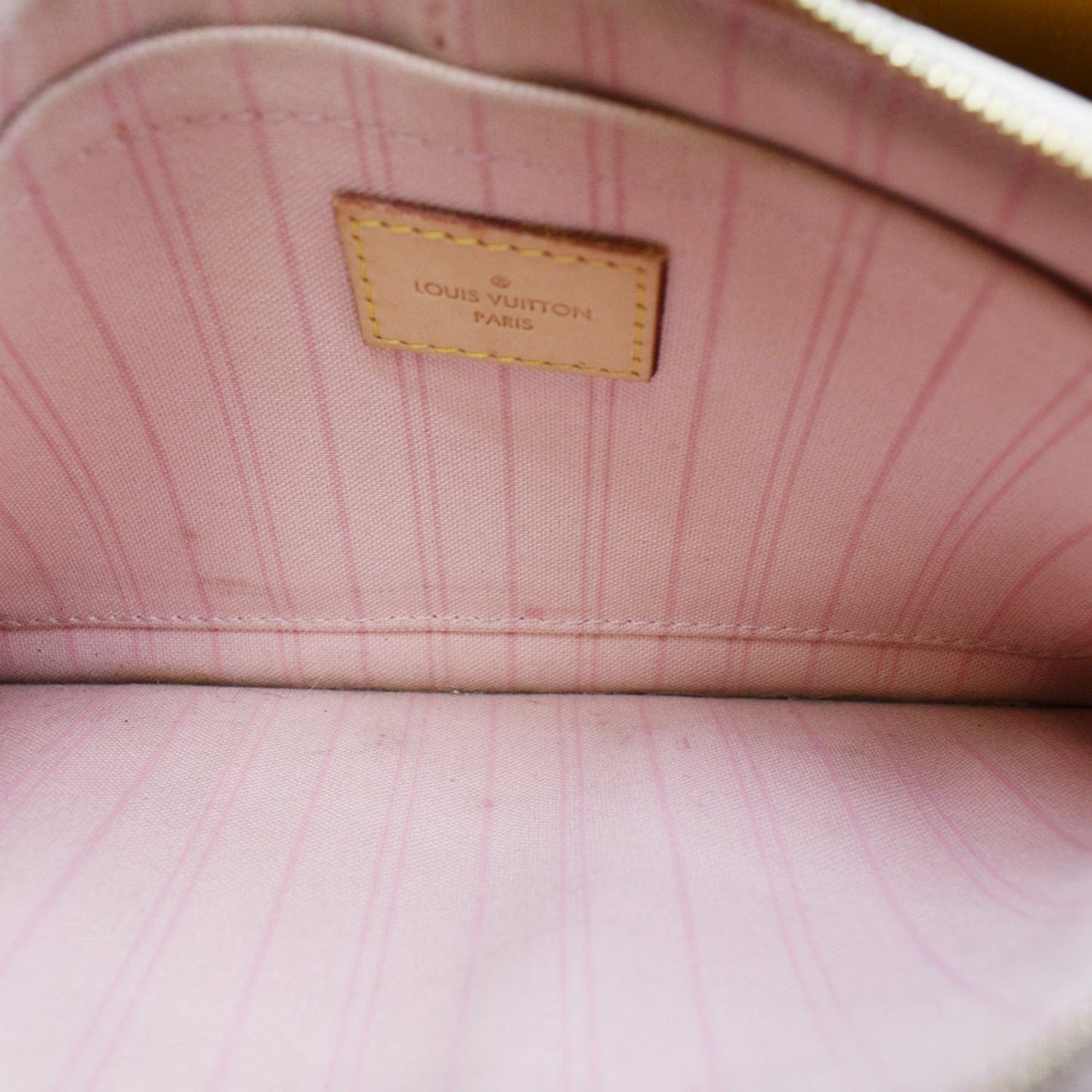LOUIS VUITTON Neverfull MM Damier Azur Pochette Wristlet Pouch Rose Ballerine