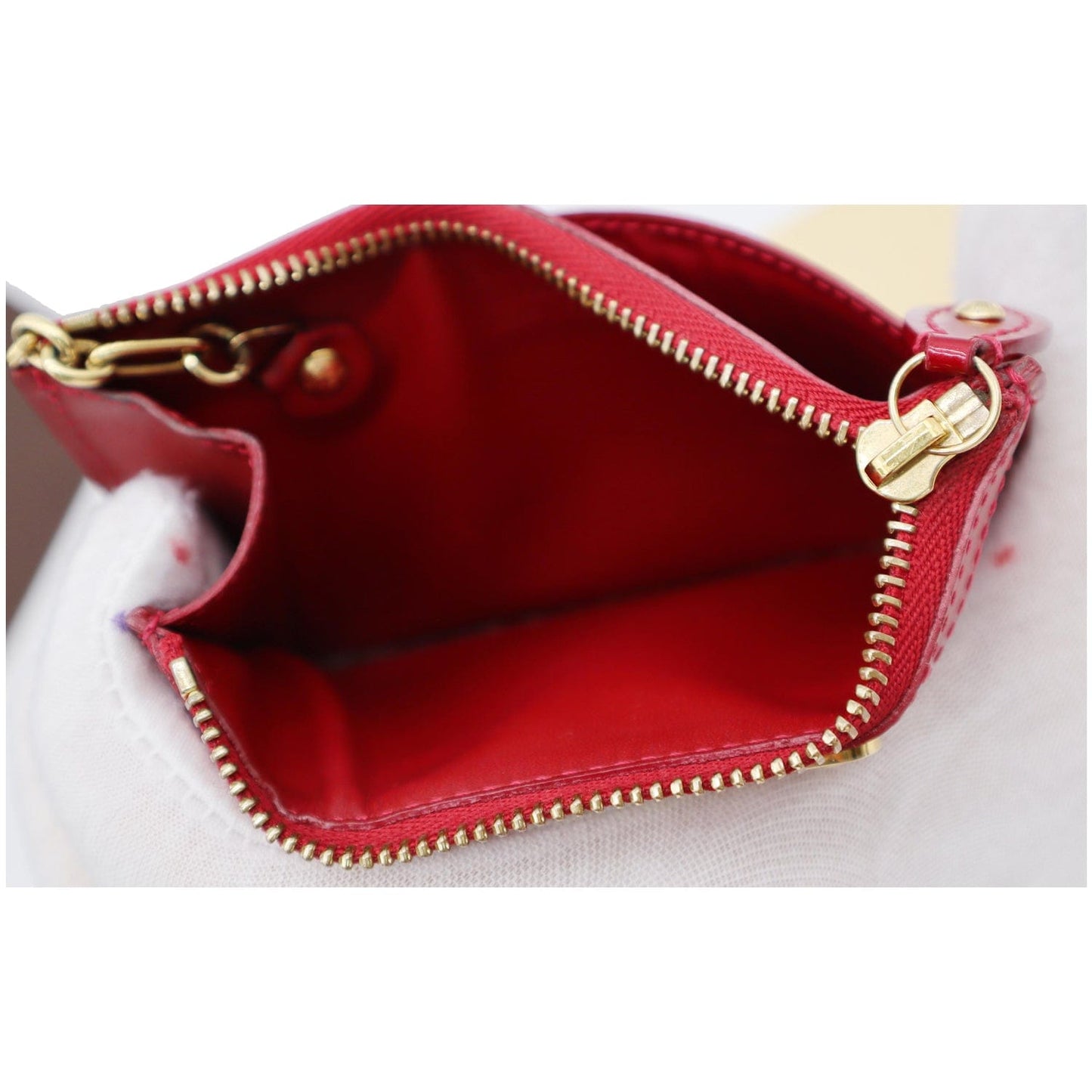 LOUIS VUITTON Pochette Key Cles Monogram Vernis Coin Case Red