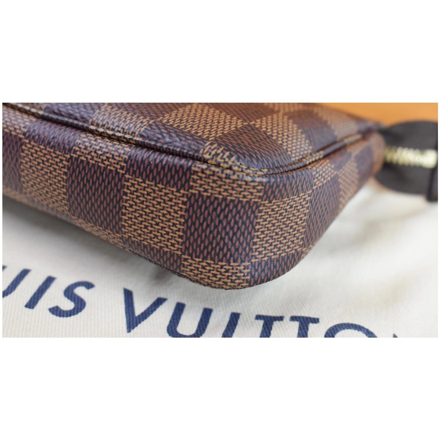 LOUIS VUITTON Mini Pochette Damier Ebene Accessories Pouch Brown