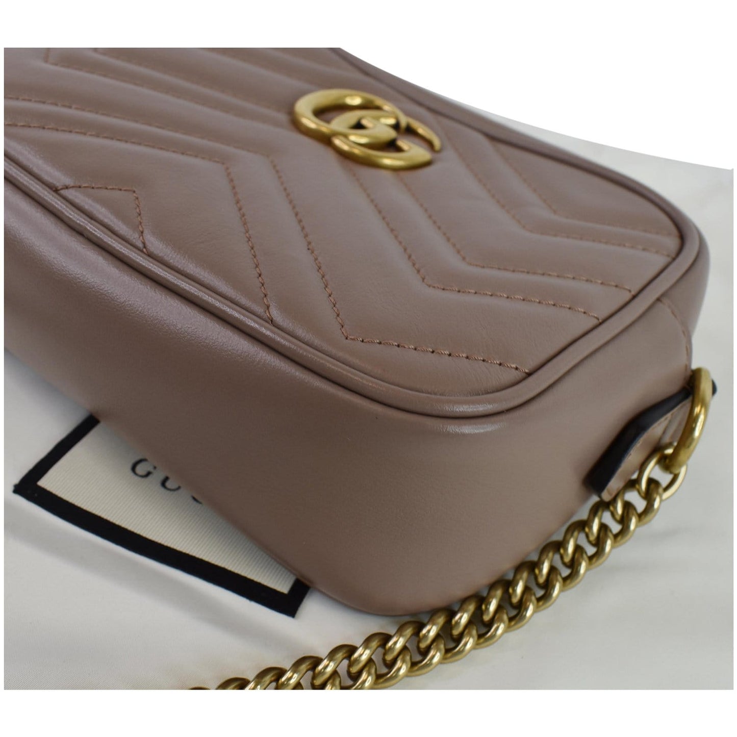 GUCCI GG Marmont Matelasse Mini Leather Crossbody Bag Dusty Pink 448065