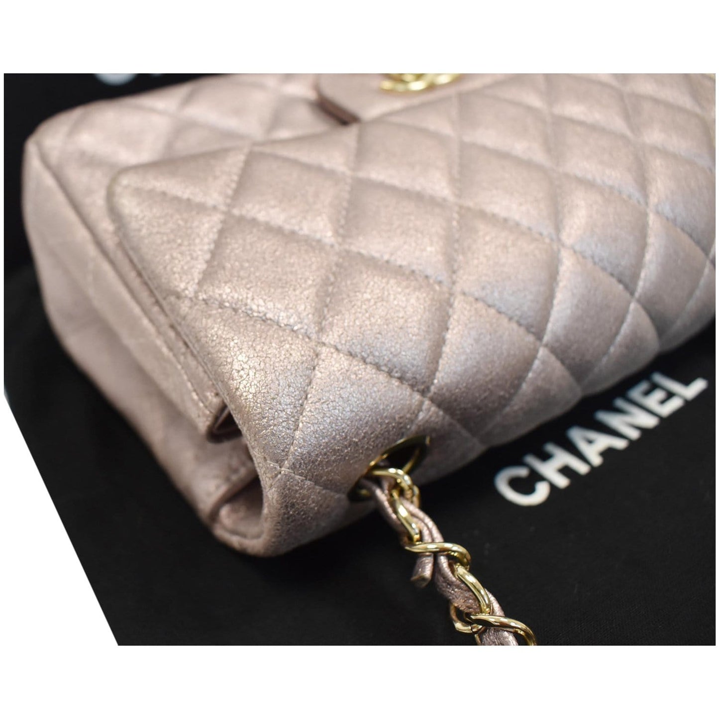 CHANEL Mini Rectangular Flap Goatskin Leather Shoulder Bag Metallic