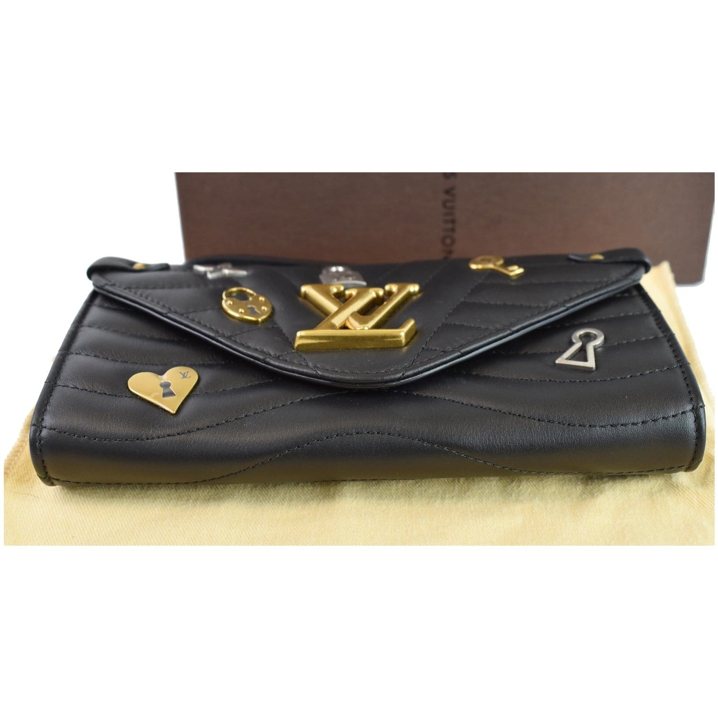LOUIS VUITTON Love Lock New Wave Long Leather Wallet Black