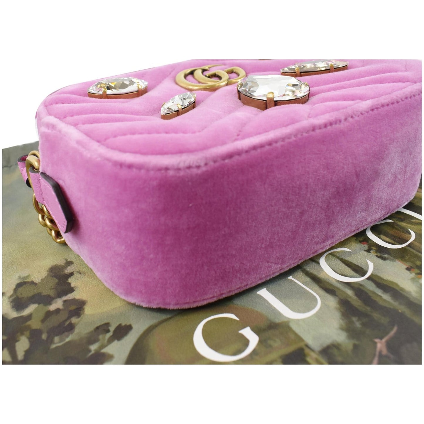 GUCCI GG Marmont Mini Marquise Crystal Velvet Crossbody Bag Pink 448065