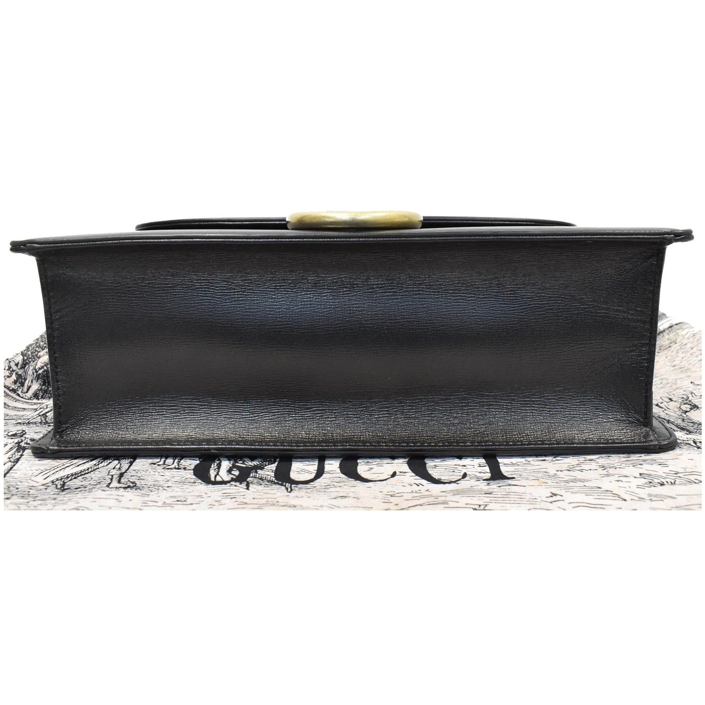 GUCCI Logo Plaque Leather Shoulder Bag Black 589471