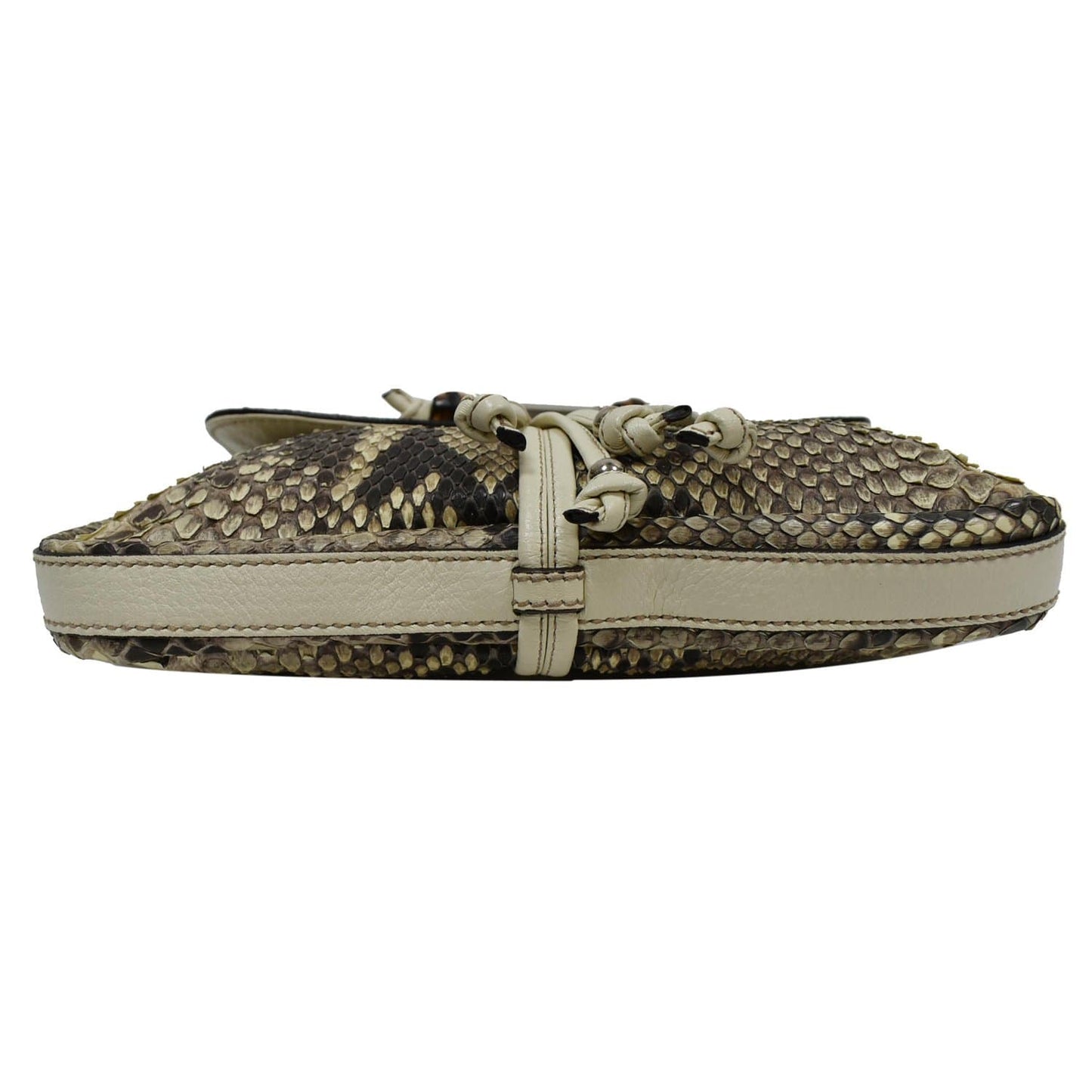 GUCCI Croisette Bamboo Evening Python Leather Shoulder Bag Off White 235320