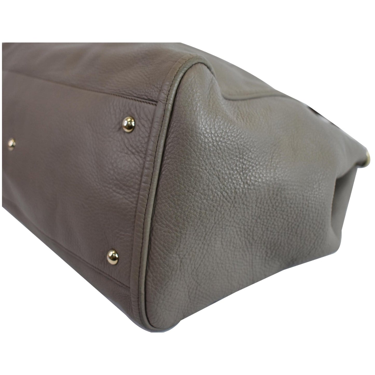 GUCCI Soho Top Handle Pebbled Leather Tote Bag Taupe 282308