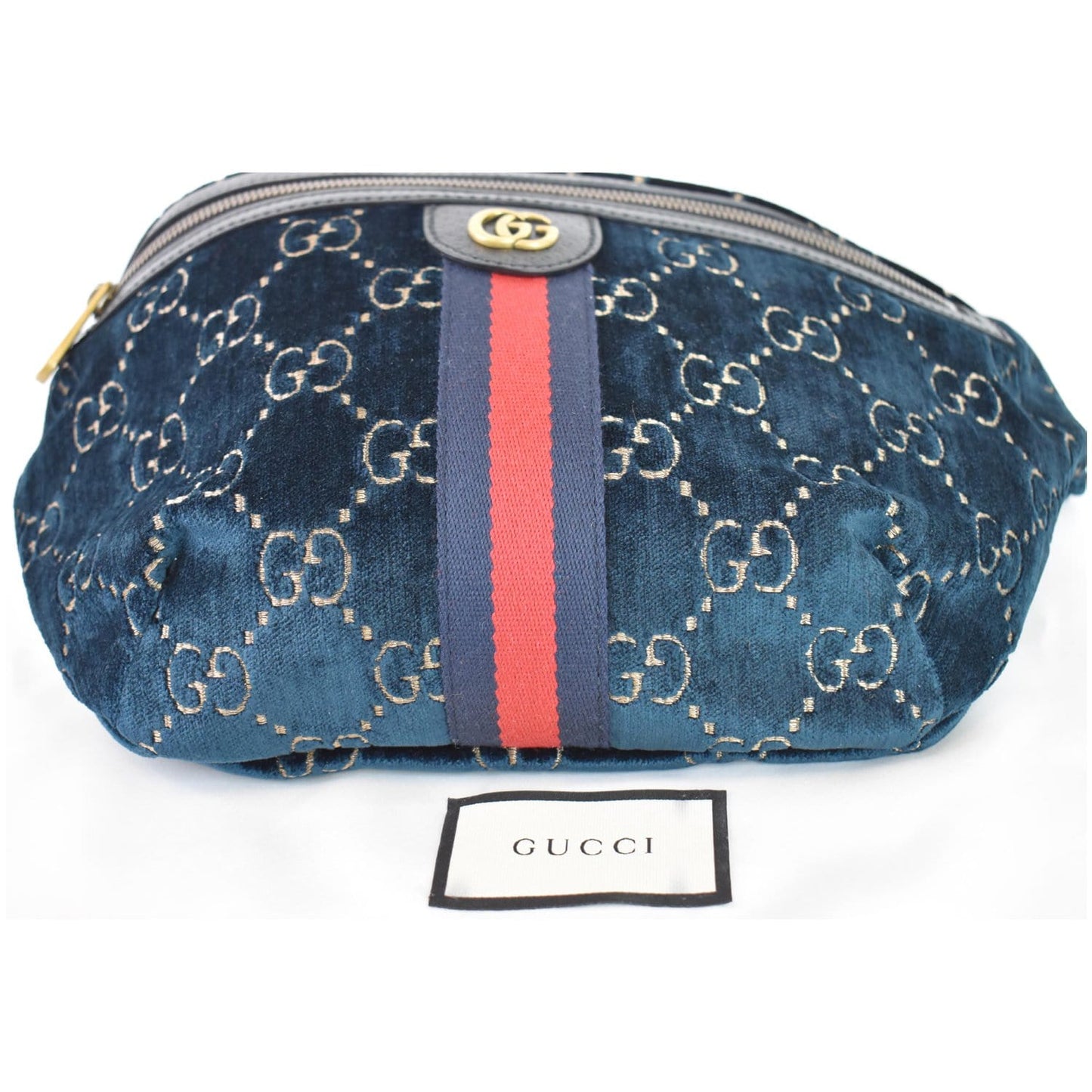 GUCCI GG Monogram Velvet Belt Bumbag Dark Blue 574968