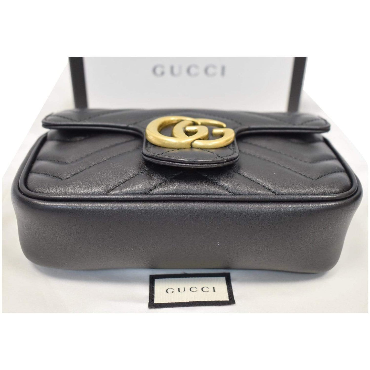 GUCCI GG Marmont Super Mini Leather Crossbody Bag Black 476433