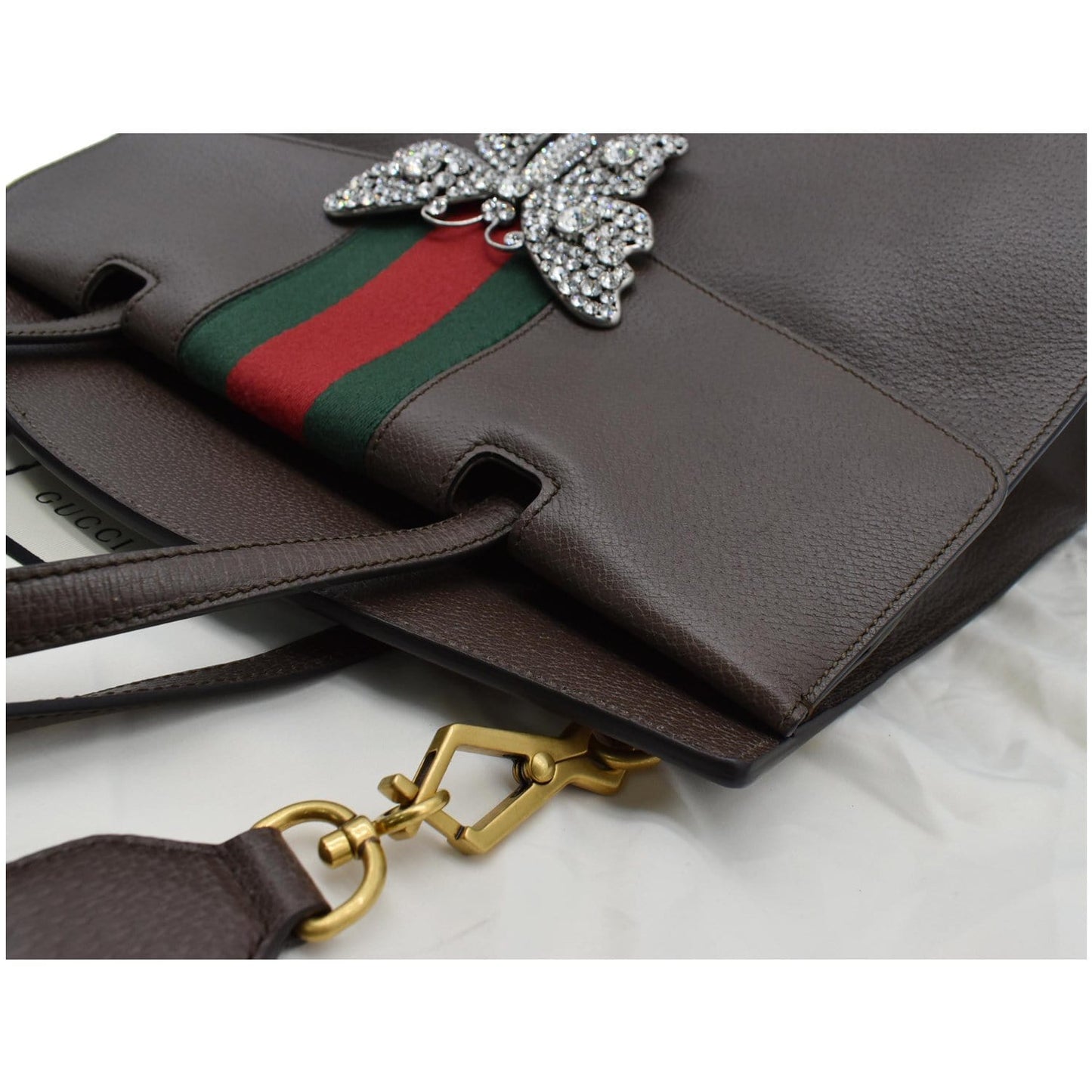 GUCCI Butterfly Linea Totem Leather Large Top Handle Shoulder Bag Brown 500772