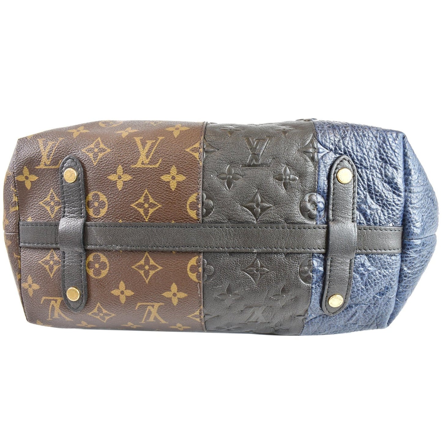 LOUIS VUITTON Blocks Stripes Monogram Leather Tote Bag Tri-Color