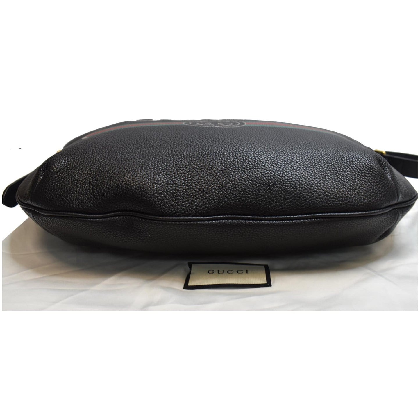 GUCCI Half Moon Logo Calfskin Leather Hobo Shoulder Bag Black 523588