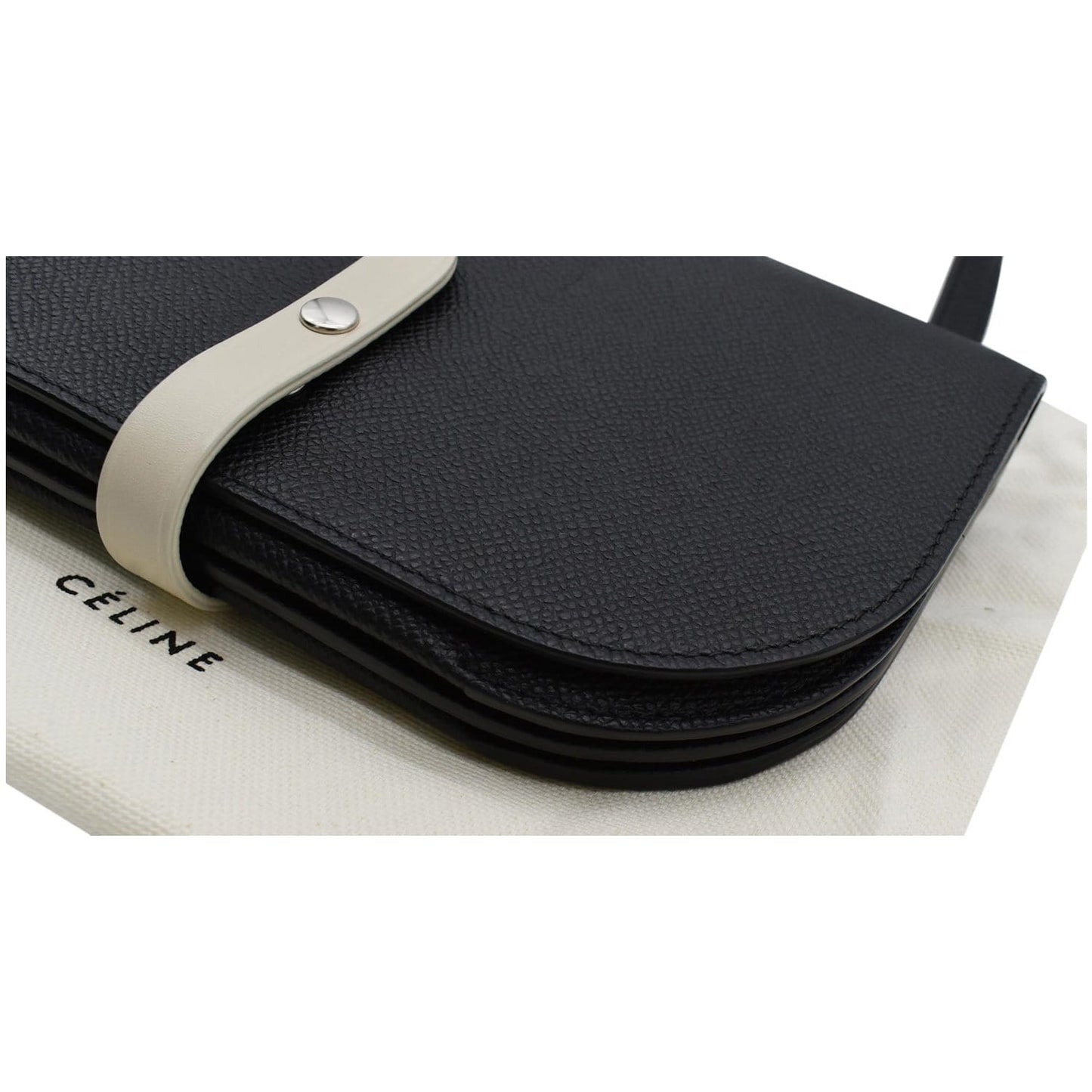 CELINE Grained Leather Strap Clutch Bag Black - Final Sale
