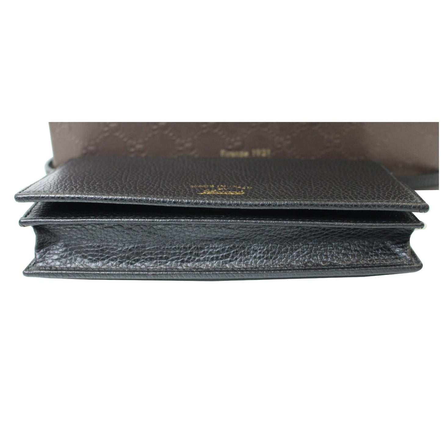 GUCCI Textured Leather Swing Crossbody Clutch Bag Black 368231