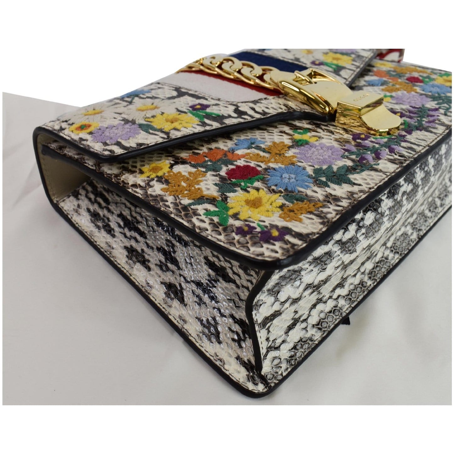 GUCCI Small Sylvie Floral Embroidered Roccia Snakeskin Shoulder Bag Multi 421882 - 25% OFF