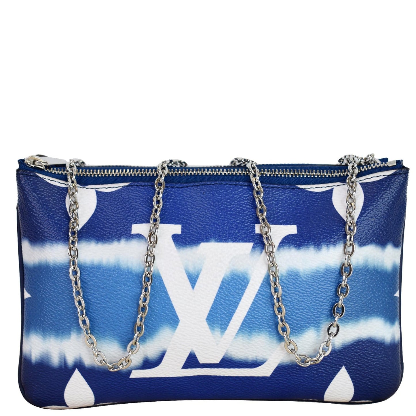 LOUIS VUITTON Escale Pochette Double Zip Chain Pouch Bag Blue