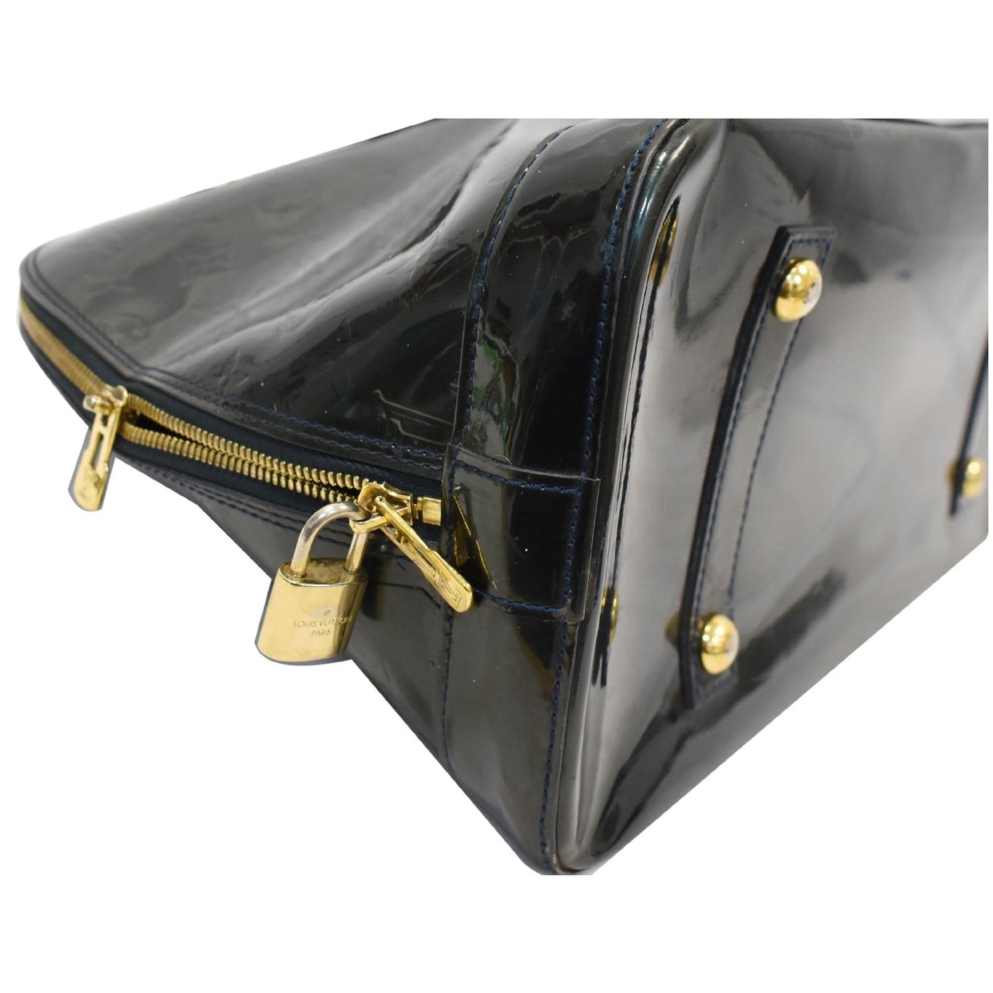 LOUIS VUITTON Alma Large GM Vernis Monogram Leather Satchel Bag Dark Green