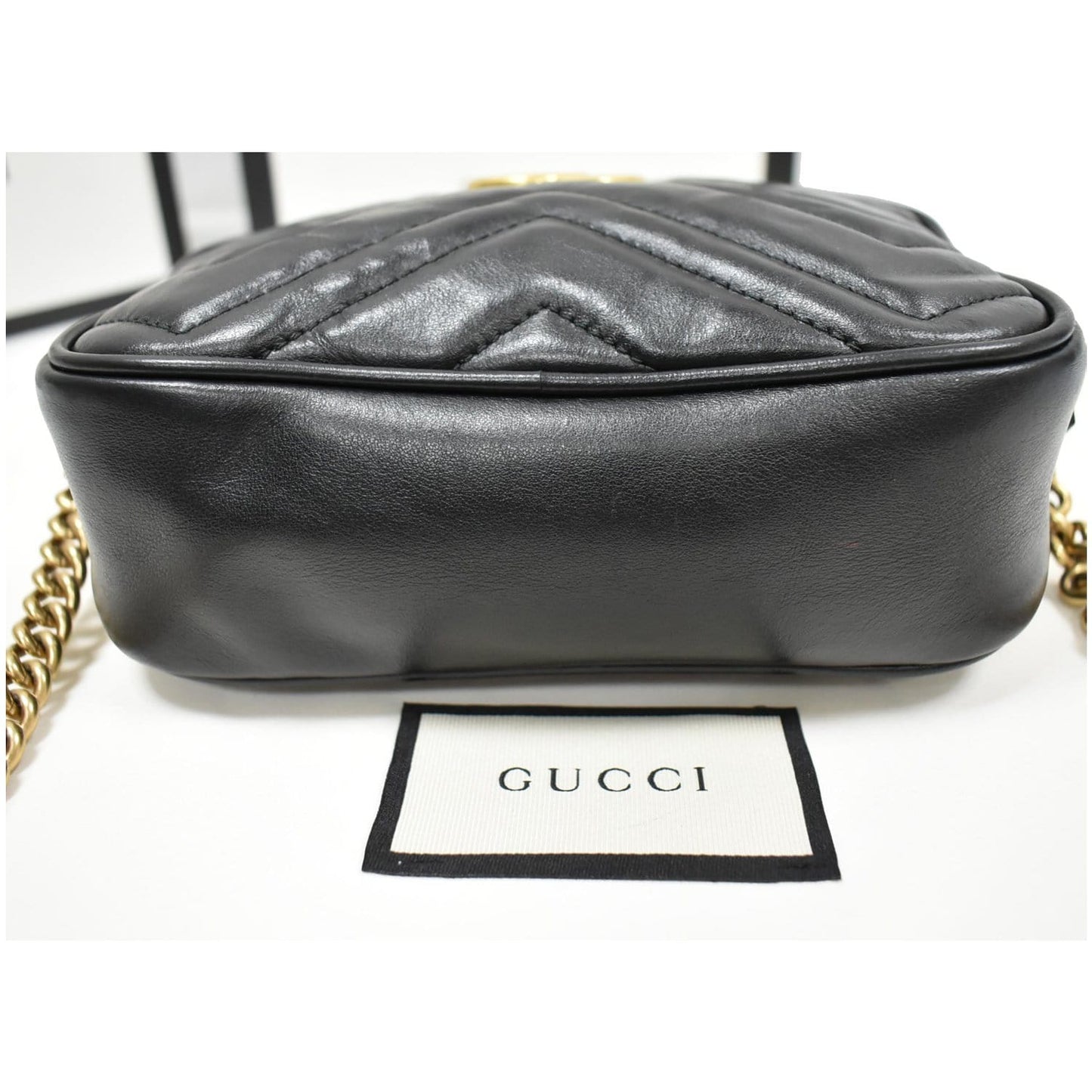 GUCCI GG Marmont Matelasse Mini Leather Crossbody Bag Black 448065