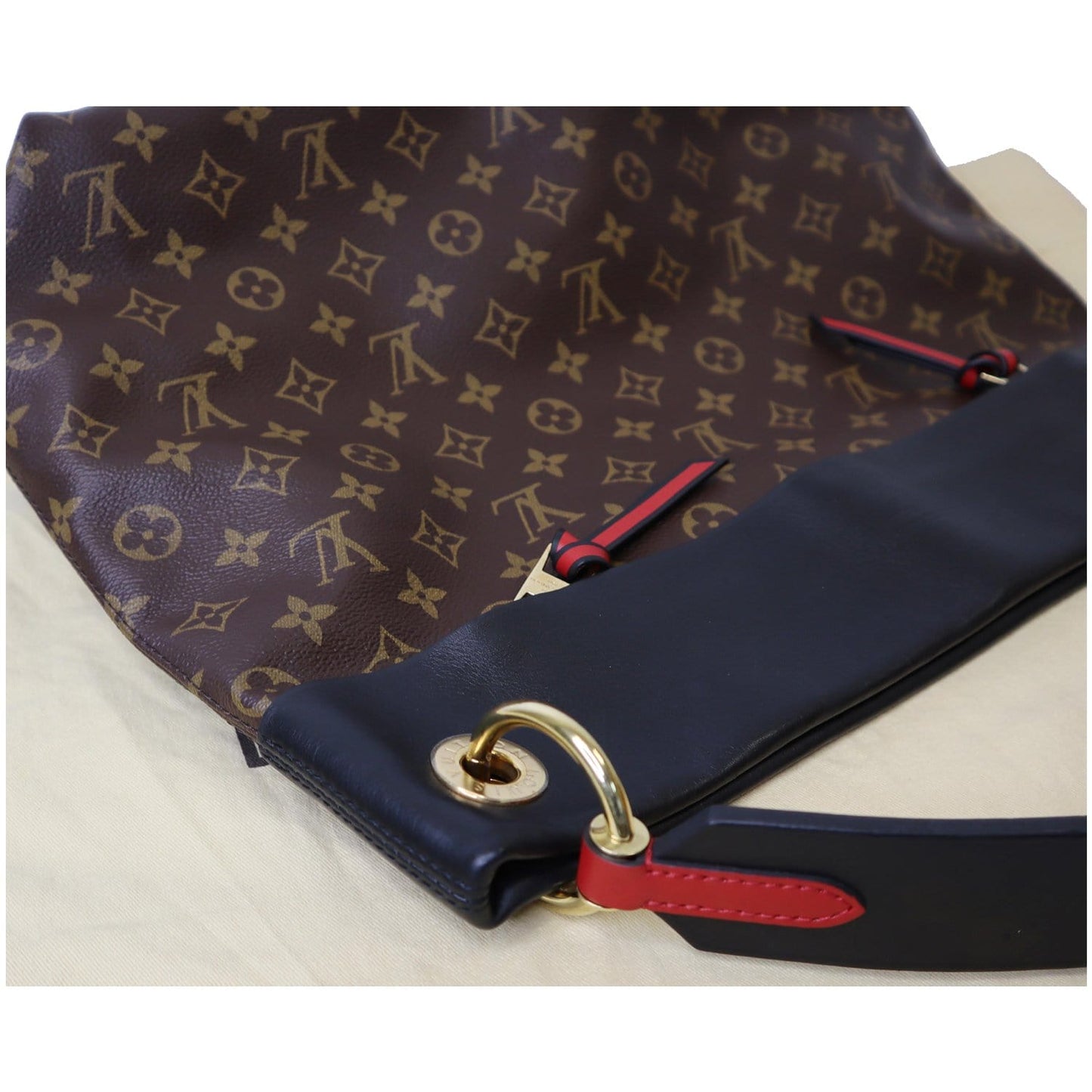LOUIS VUITTON Tuileries Monogram Canvas Hobo Bag Black